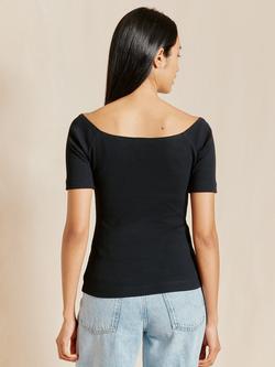 Albaray Ribbed Jersey Bardot Top - view 2, Black
