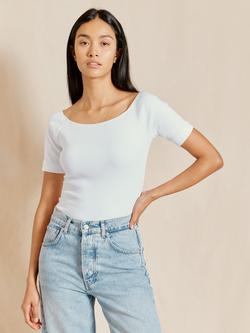 Albaray Ribbed Jersey Bardot Top, White