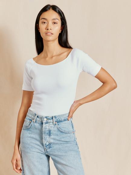 Albaray Ribbed Jersey Bardot Top, White