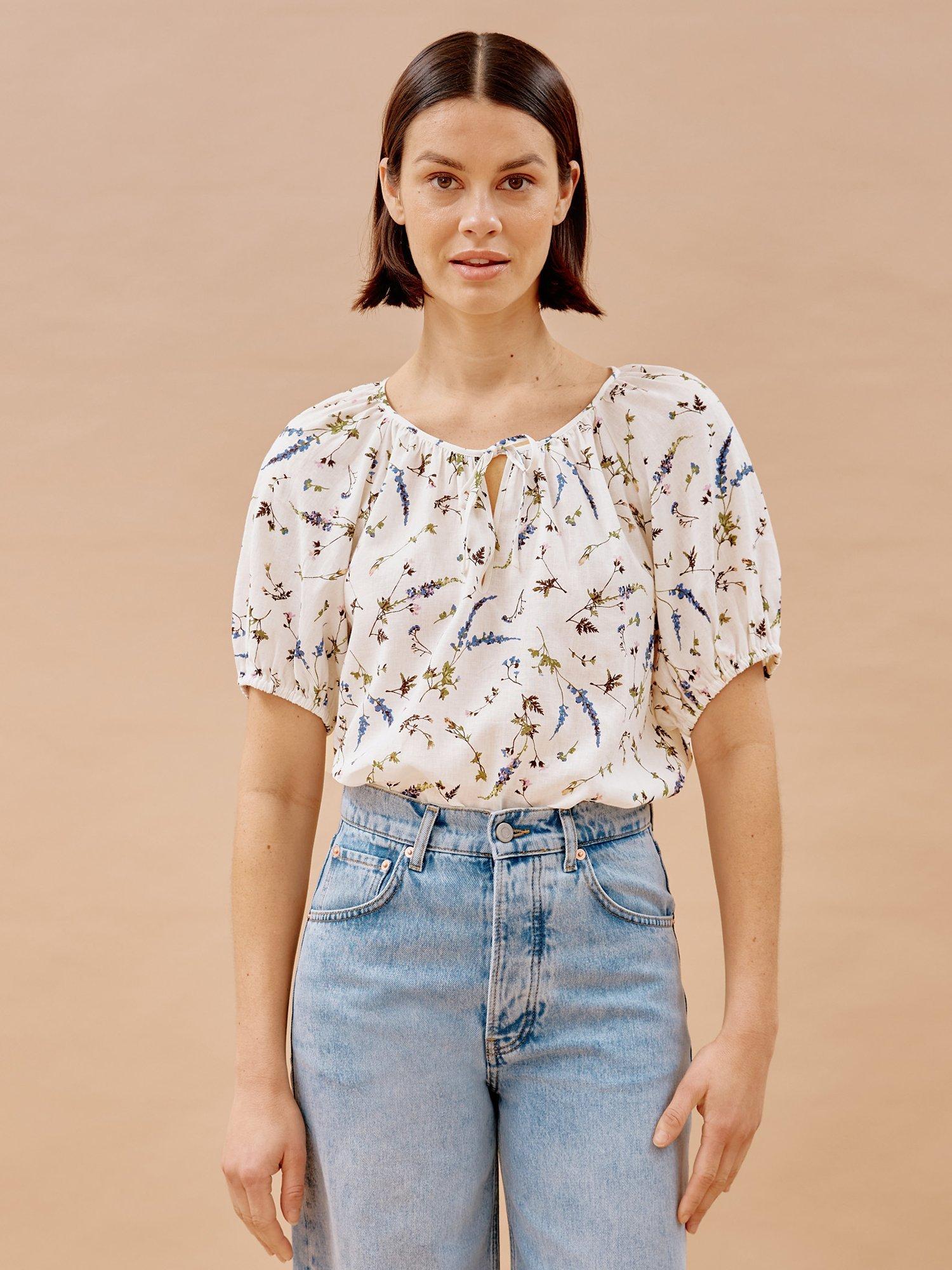 Albaray Sprig Pressed Floral Print Blouse, White/Multi