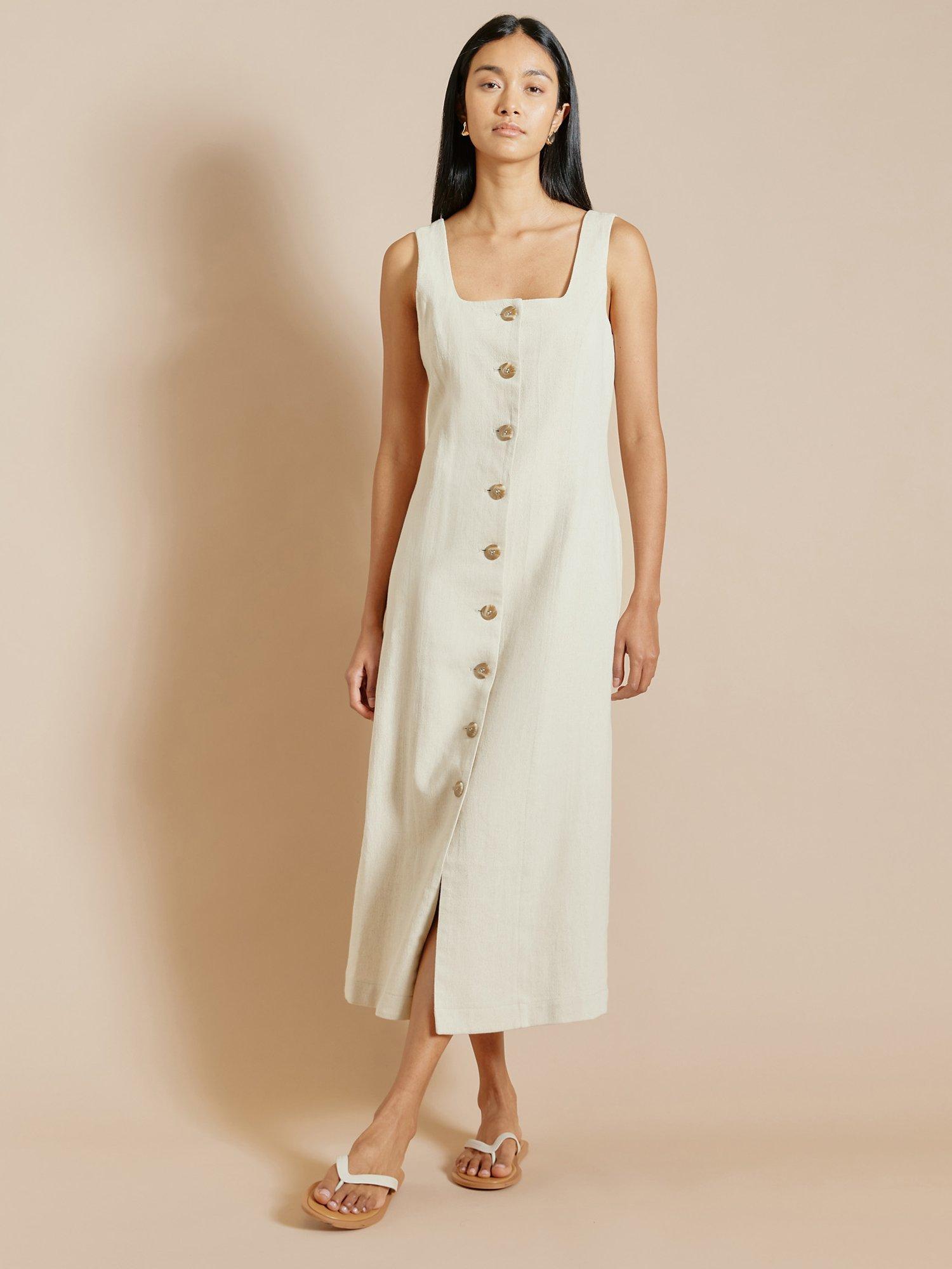 Albaray Button Down Linen Blend Dress, Sand