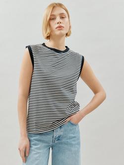 Albaray Stripe Cotton Tank Top, Black/Ivory, Black/Ivory