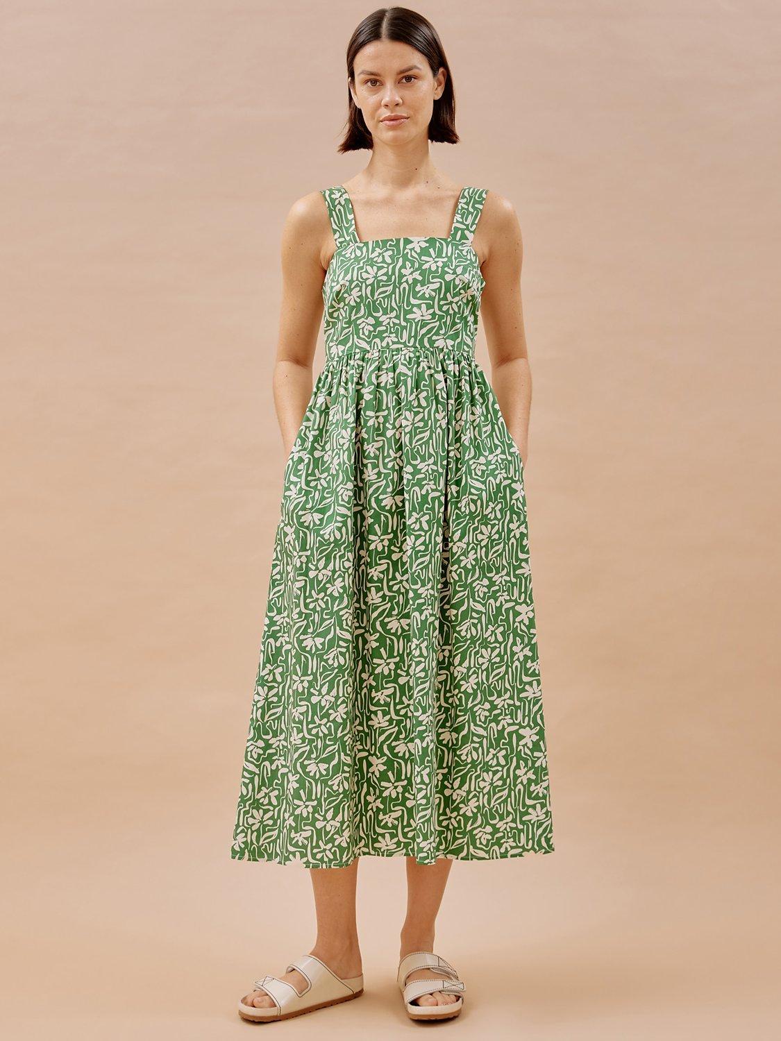 Albaray Brushstroke Floral Print Midi Sundress, Green/Multi