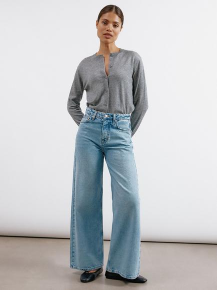 Albaray Organic Cotton Wide Leg Jeans, Light Wash, Light Wash
