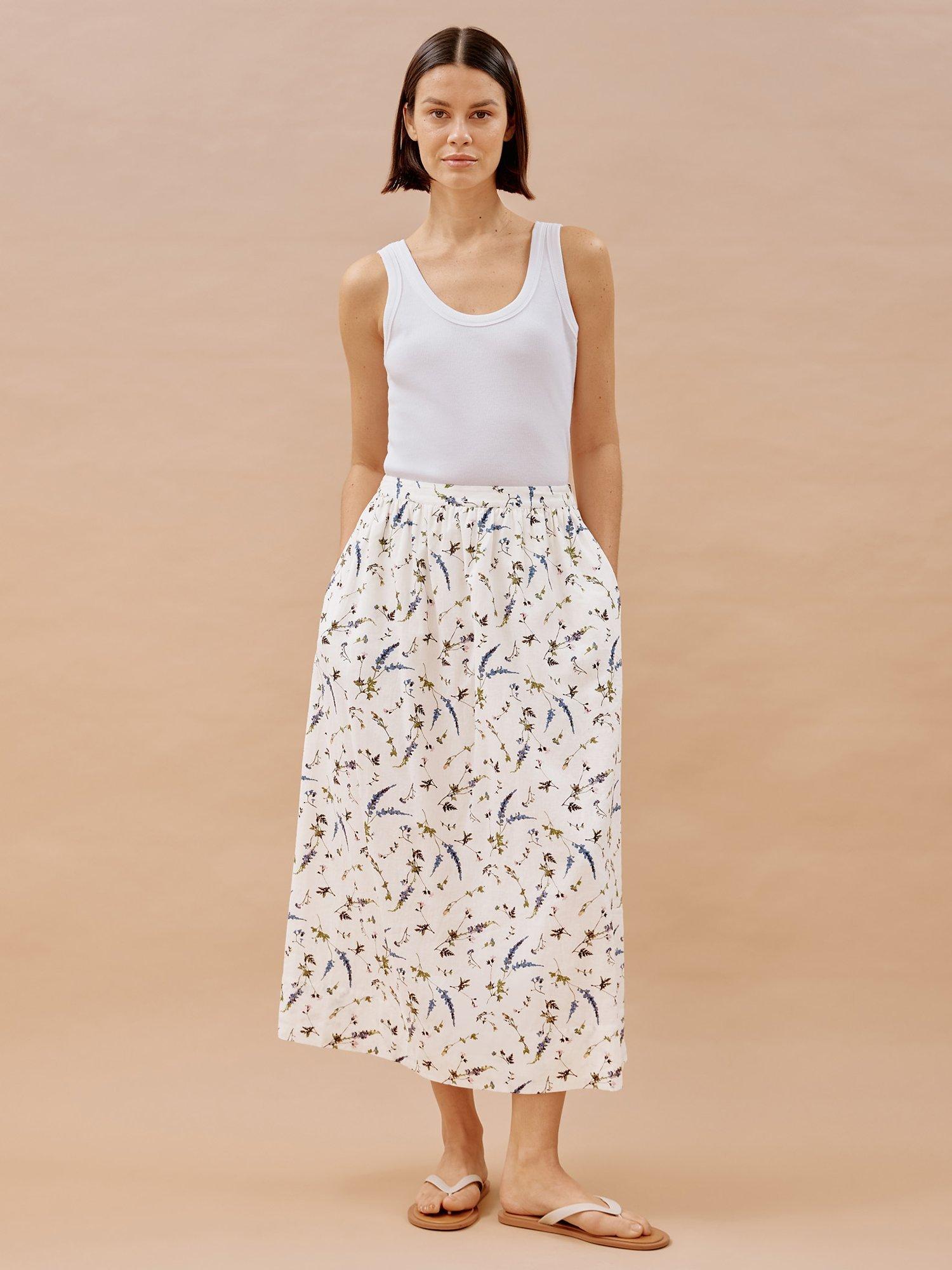 Albaray Sprig Floral Skirt, White/Multi