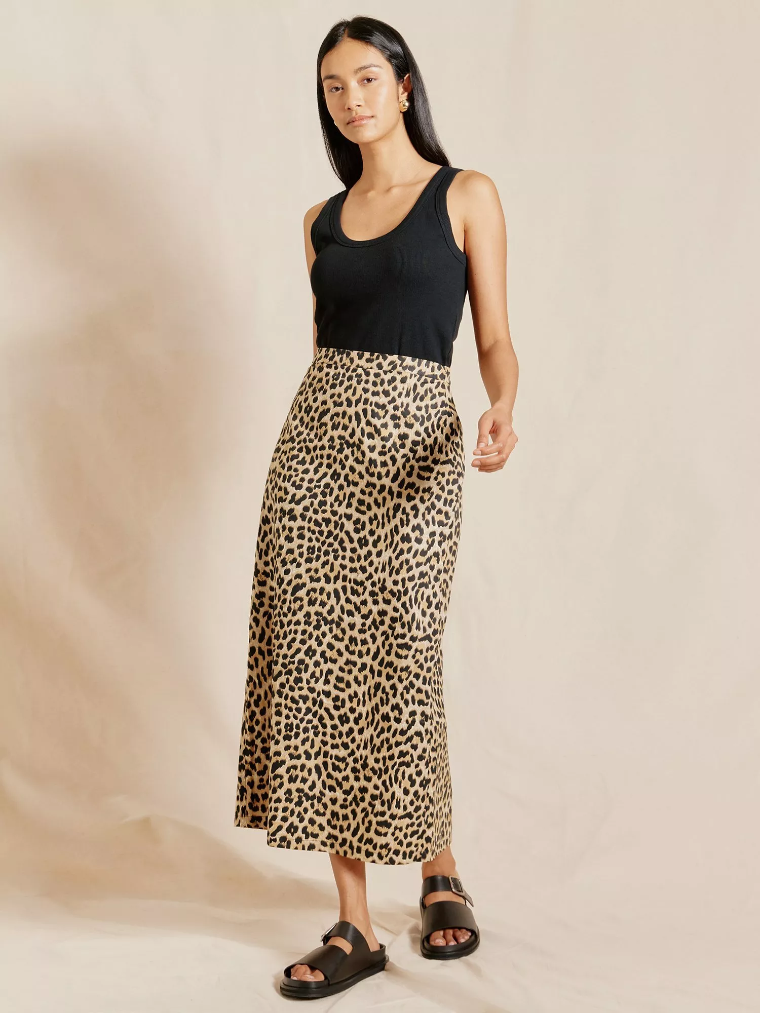 Albaray Organic Cotton Animal Print Midi Skirt Brown