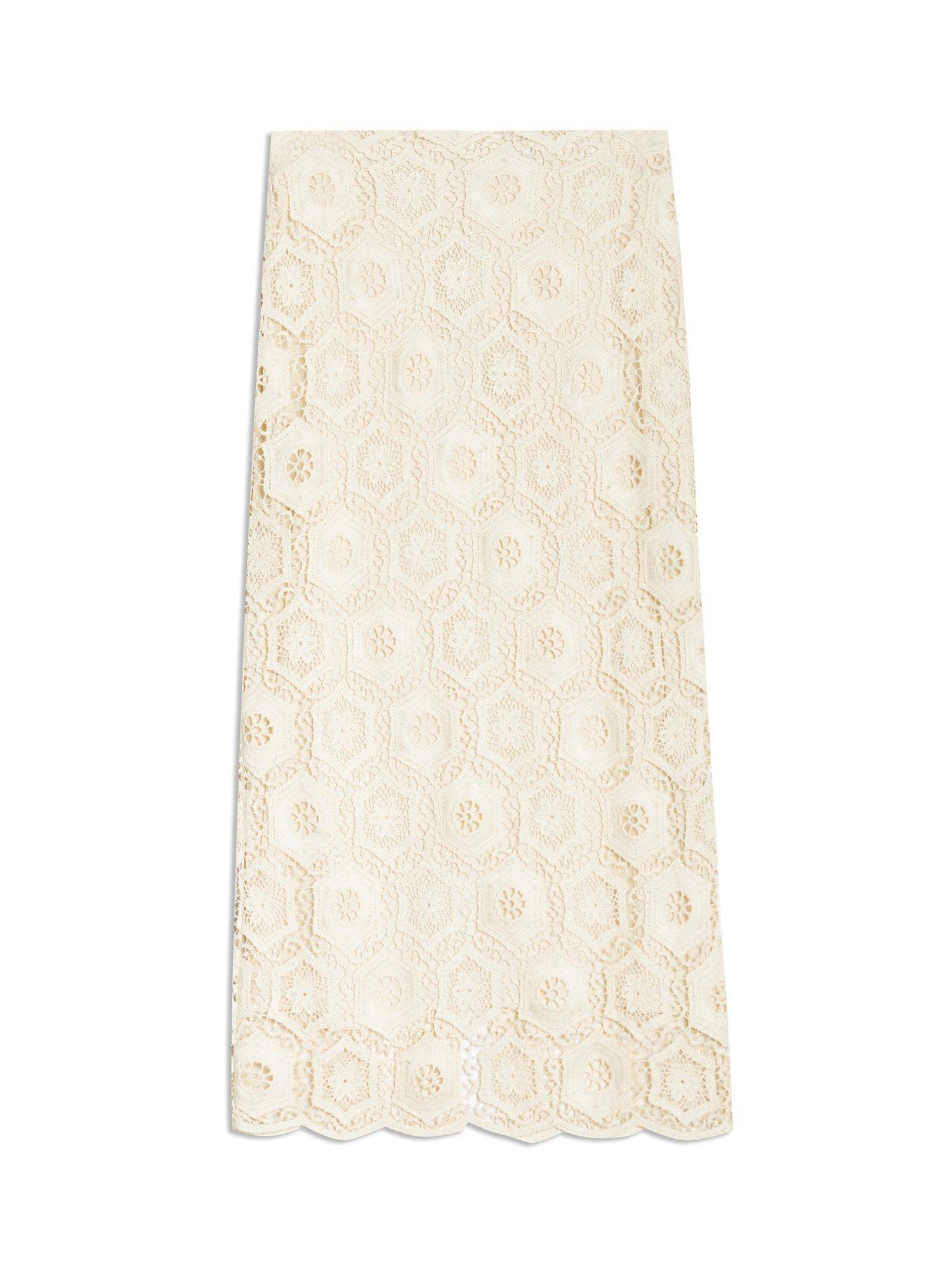 Albaray Crochet Column Midi Skirt, Cream, 8