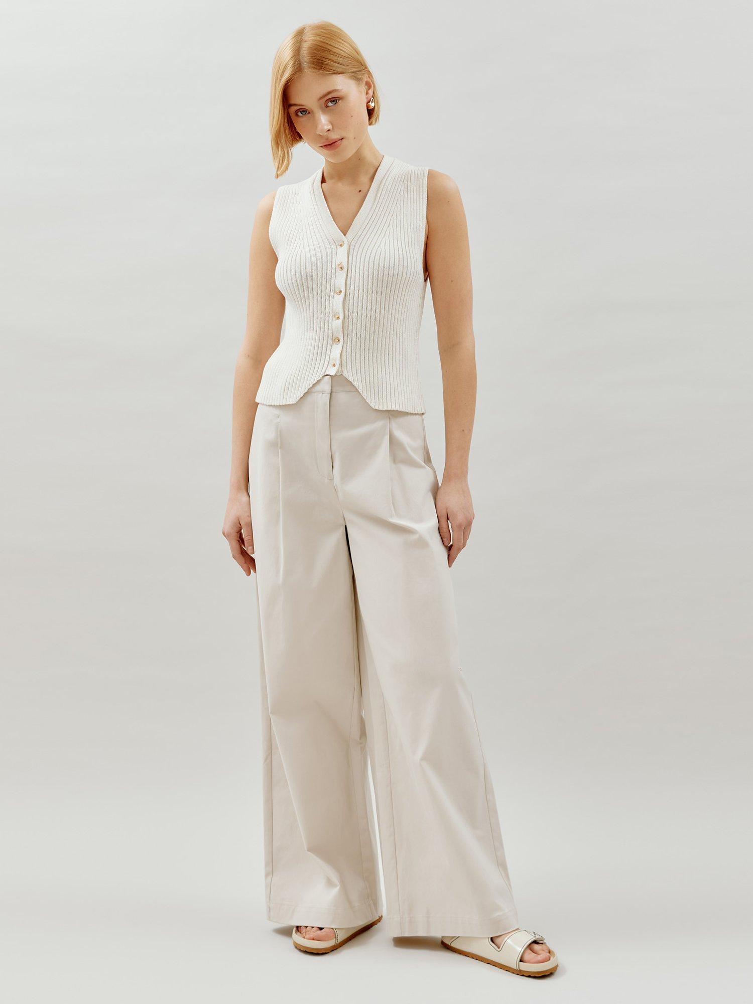 Albaray Organc Cotton Wide Leg Trousers, Stone