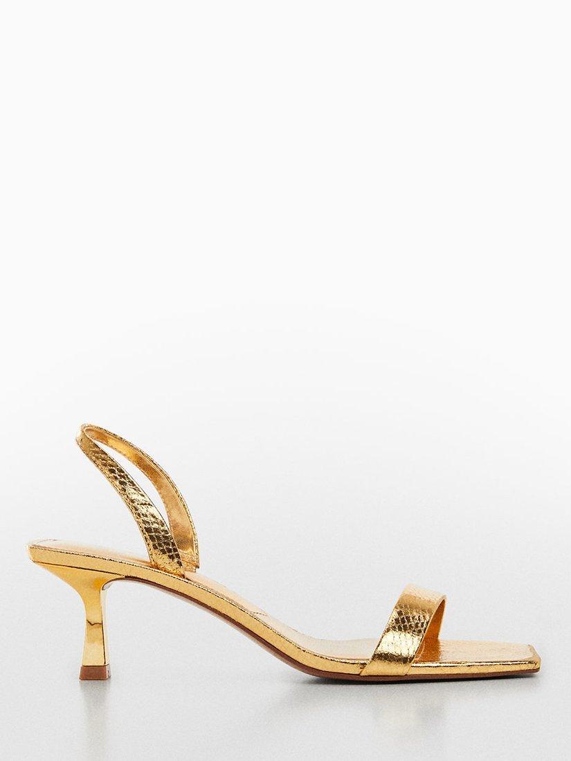 Mango Metallic Snake Slingback Sandals, Gold