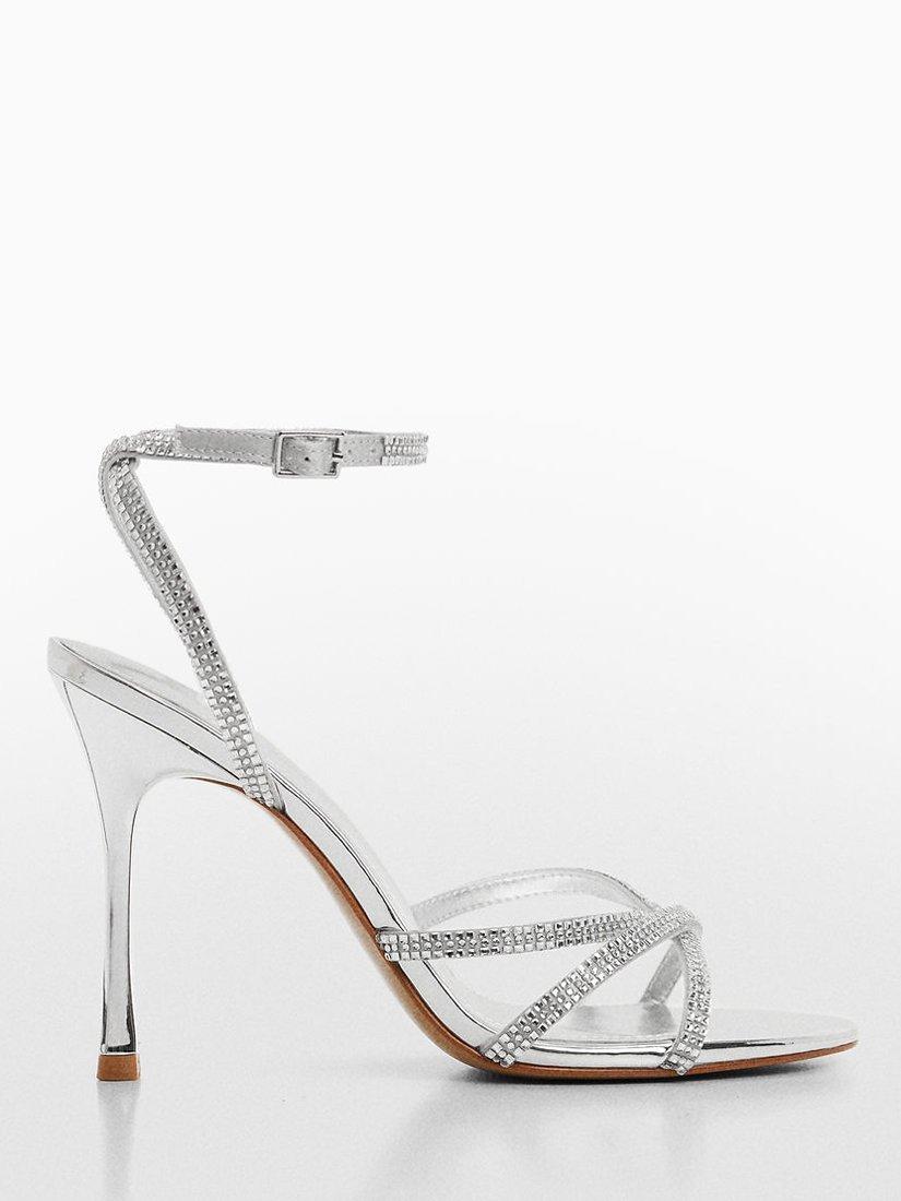 Mango Fefa Rhinestone Heel Sandals, Silver