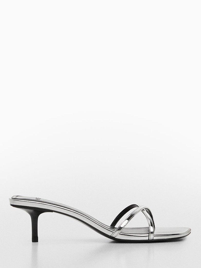 Mango Metallic Strap Sandals, Silver