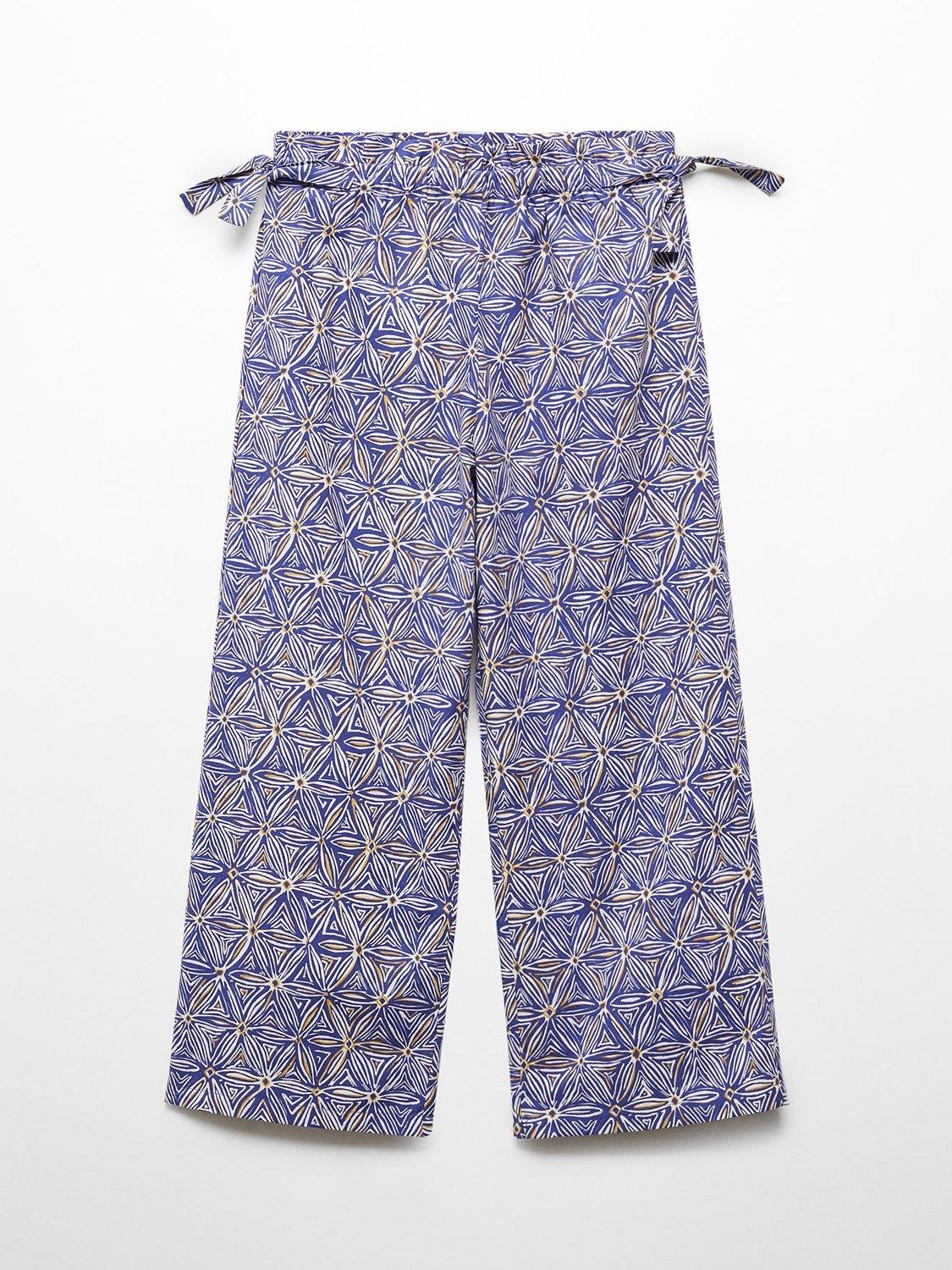 Mango Kids' Sagaro Geometric Floral Print Trousers, Medium Blue