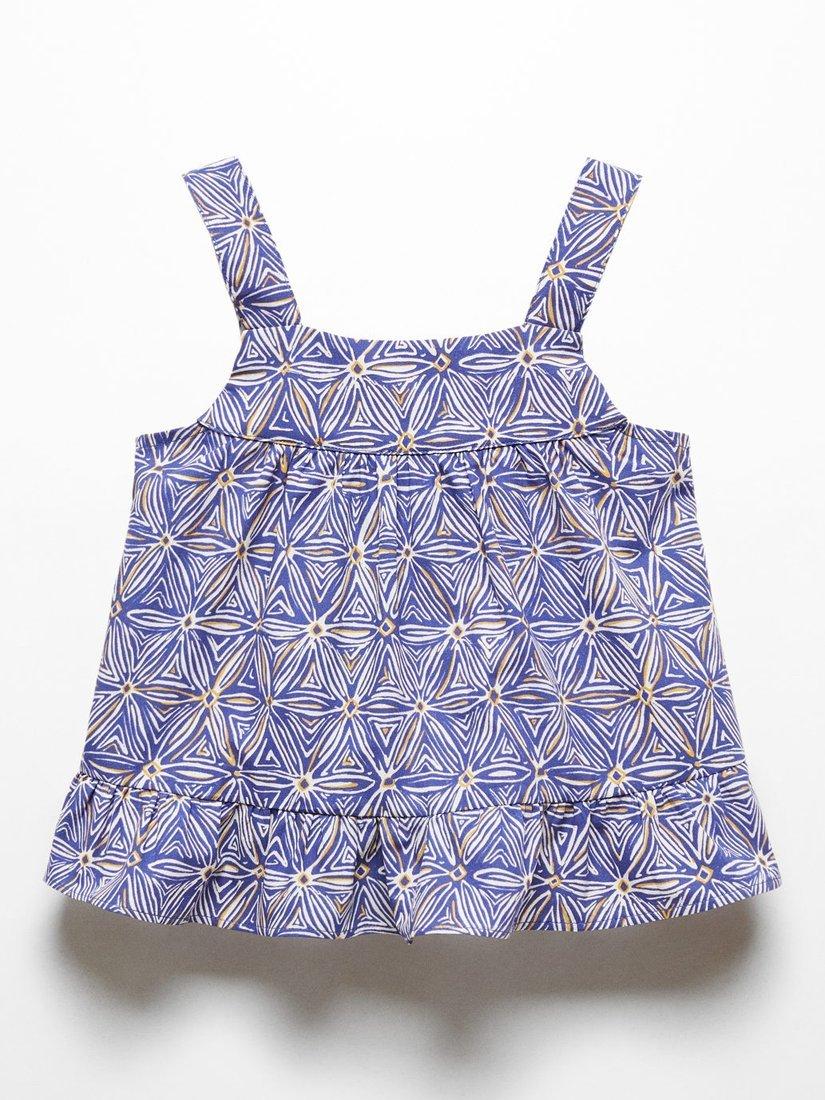 Mango Kids' Sagaro Geometric Floral Print Blouse, Medium Blue