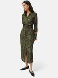 Jigsaw Floral Jacquard Midi Shirt Dress, Dark Green/Multi