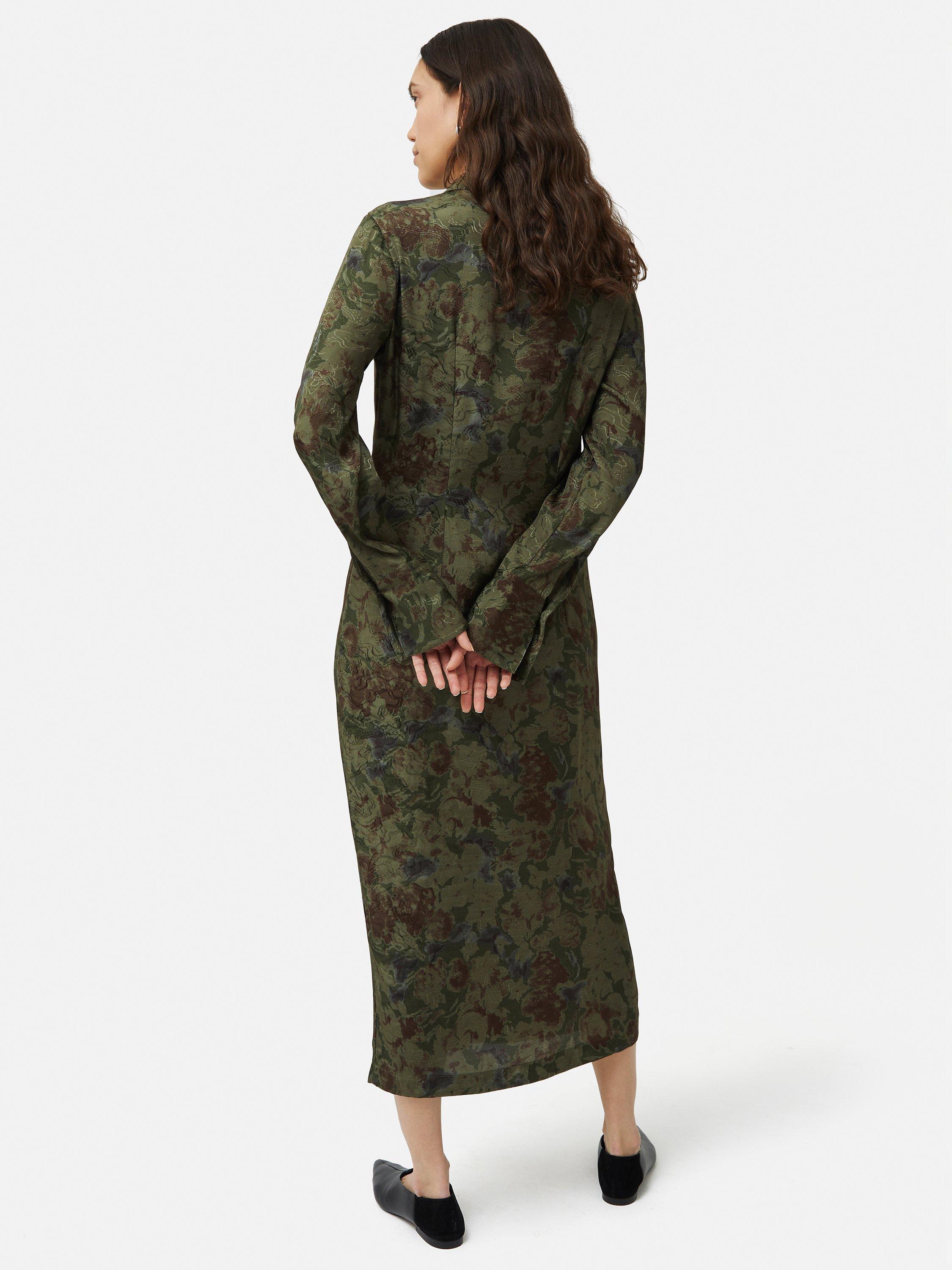 Jigsaw Floral Jacquard Midi Shirt Dress Dark Green Multi