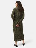 Jigsaw Floral Jacquard Midi Shirt Dress, Dark Green/Multi