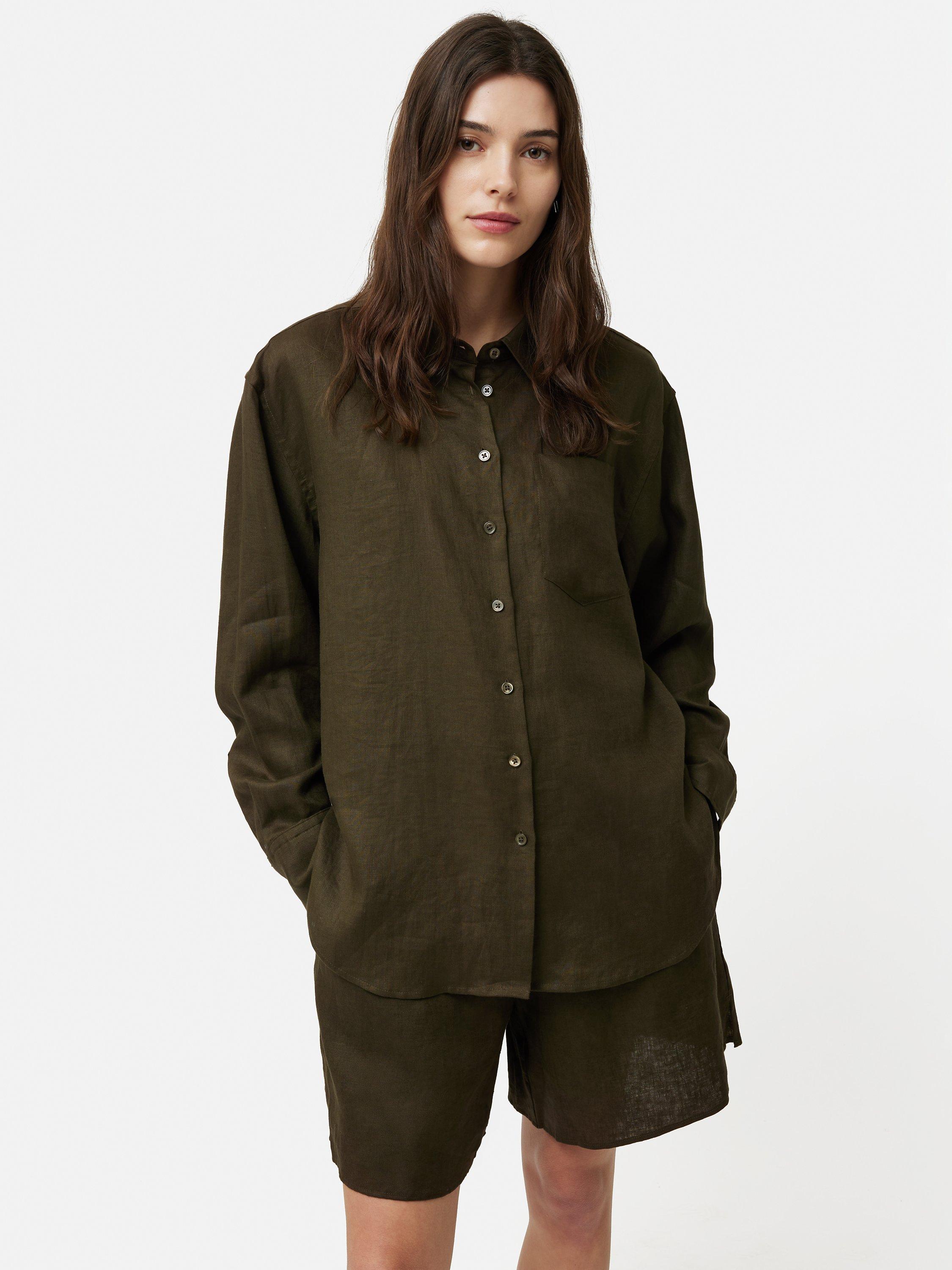 Jigsaw Relaxed Linen Shirt, Khaki, 12