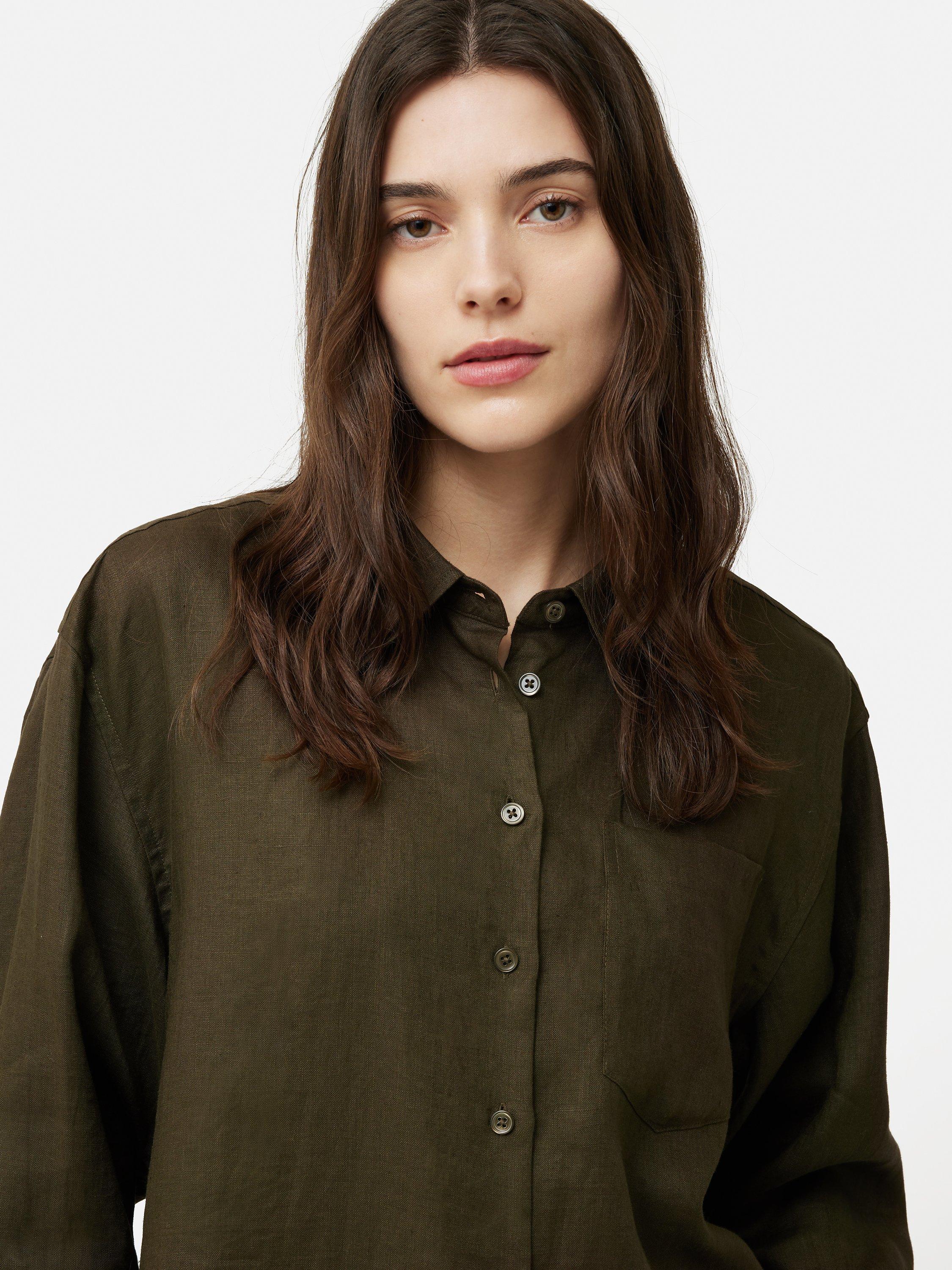 Jigsaw Relaxed Linen Shirt, Khaki, 12