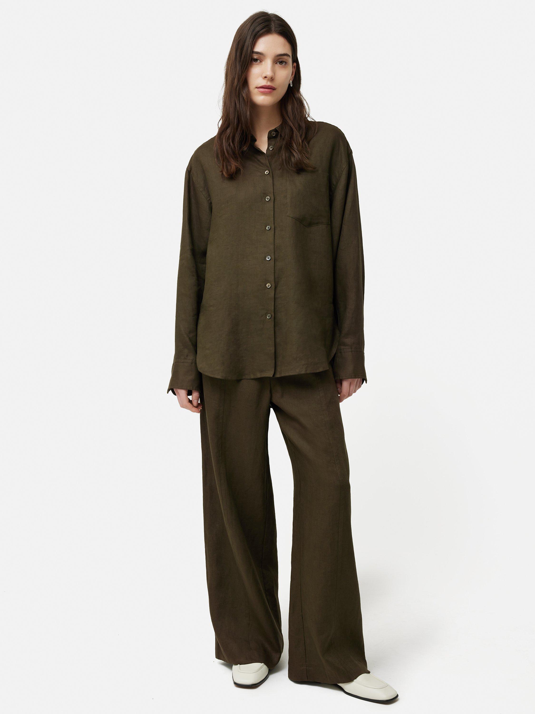 Jigsaw Relaxed Linen Shirt, Khaki, 12