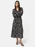 Jigsaw Grunge Floral Print Midi Dress, Black/Cream, Black/Cream