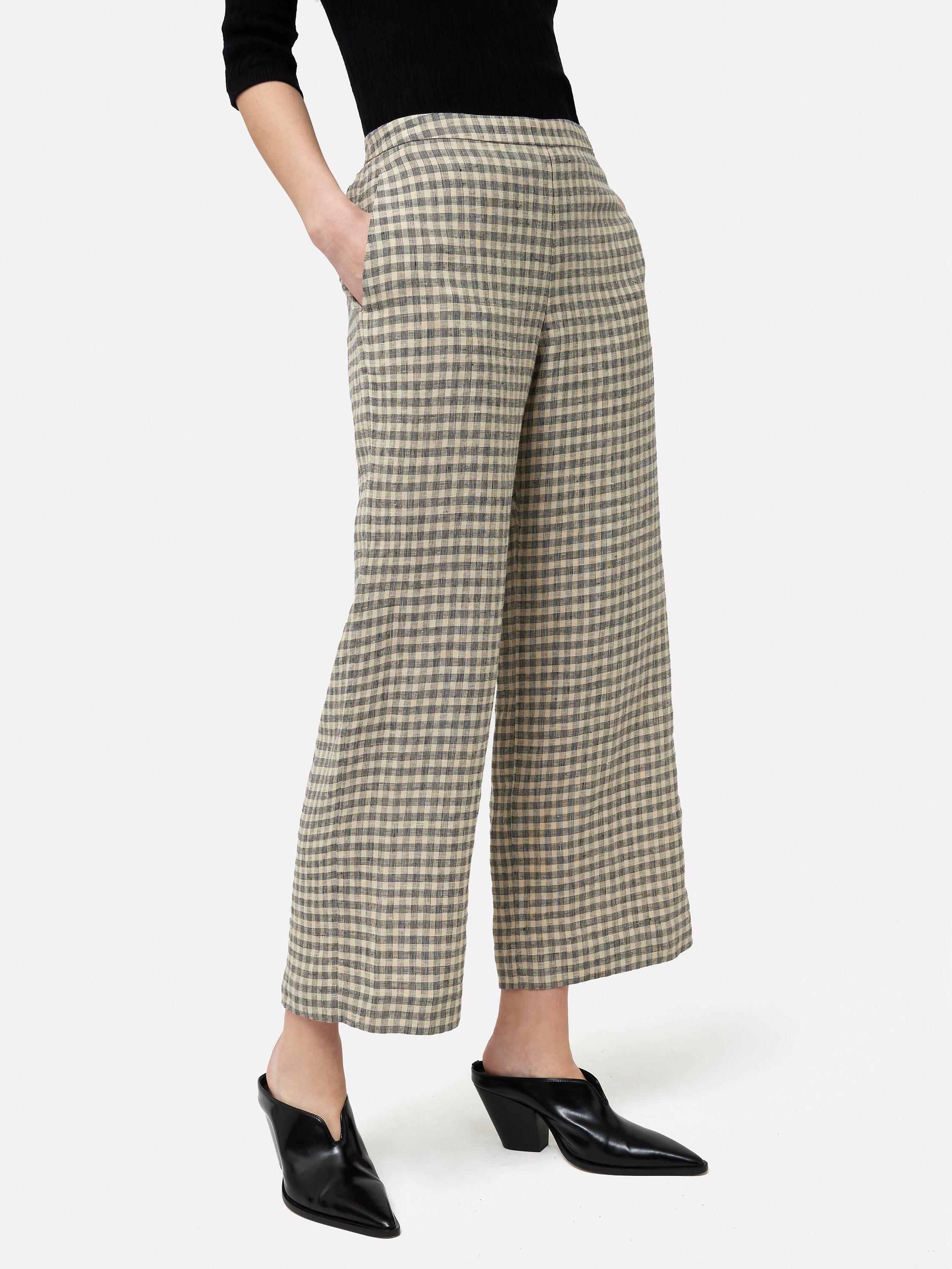 Jigsaw Linen Check Wide Leg Trousers Beige