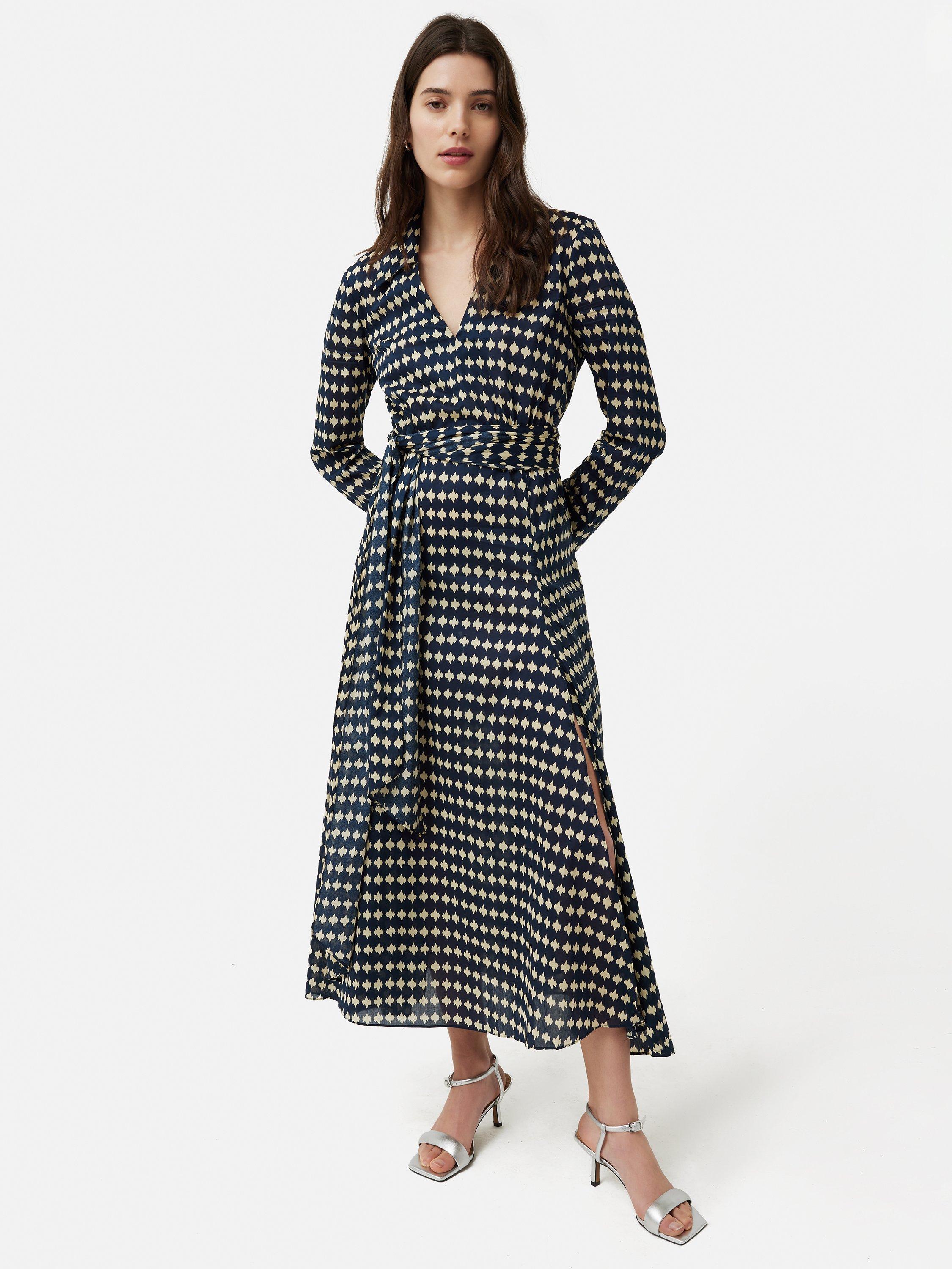 Jigsaw Japanese Geo Midi Dress Indigo Ecru