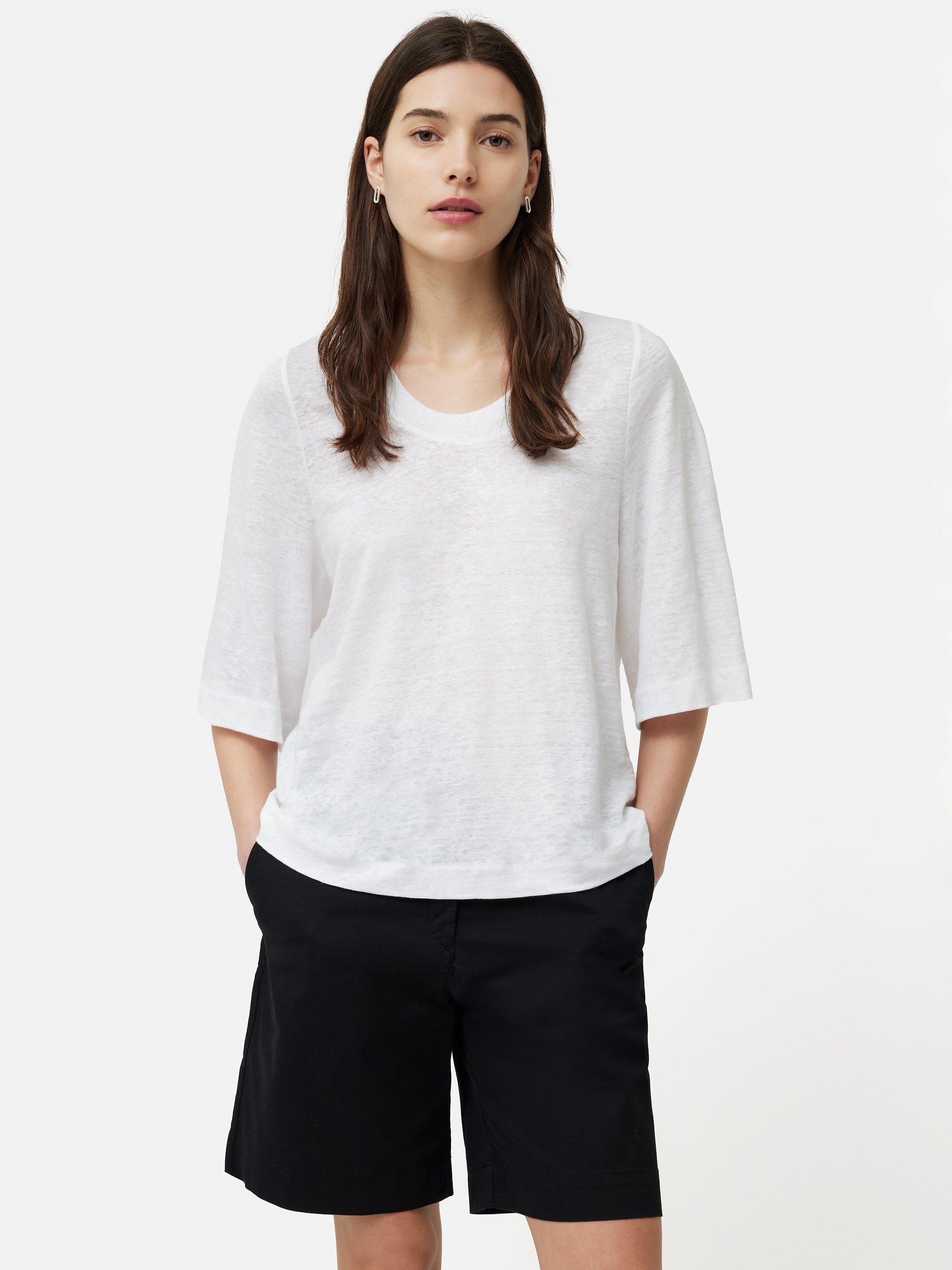 Jigsaw Blythe Half Sleeve Linen T-Shirt, White, M