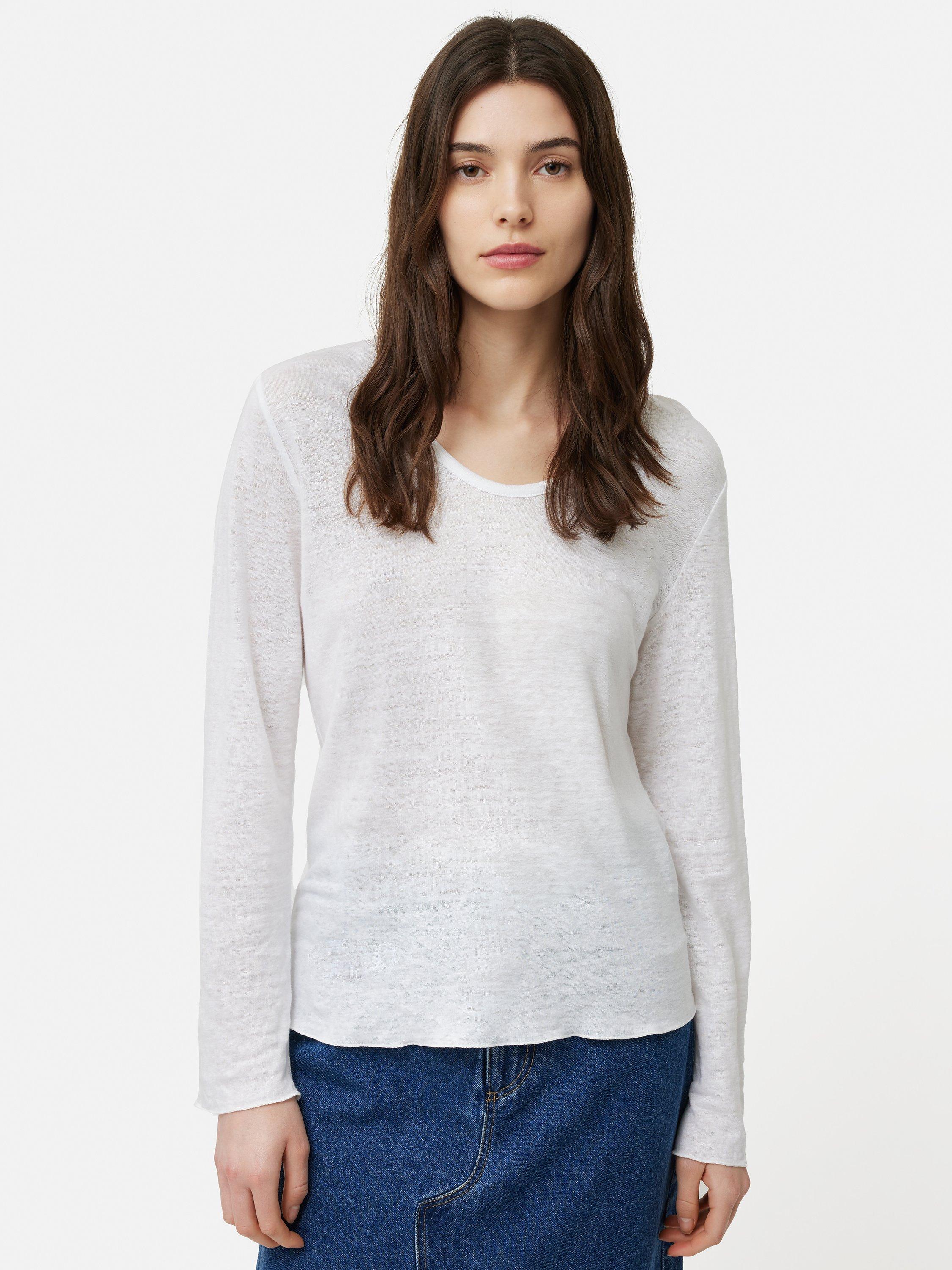Jigsaw Eden Long Sleeve Linen Top, White, M