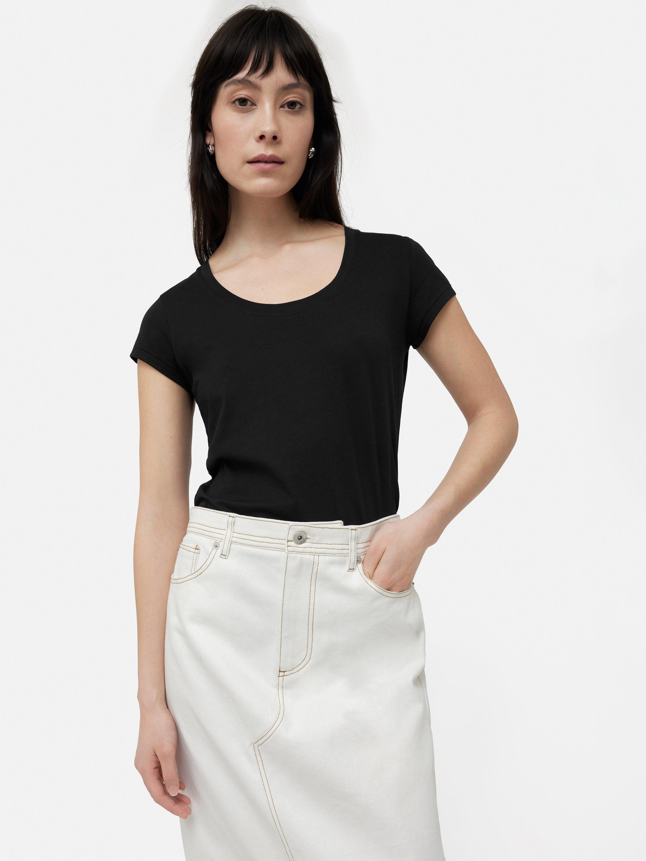 Product image 1 of 6, which shows Jigsaw Supima Cotton Scoop Neck T-Shirt, Black, XS
