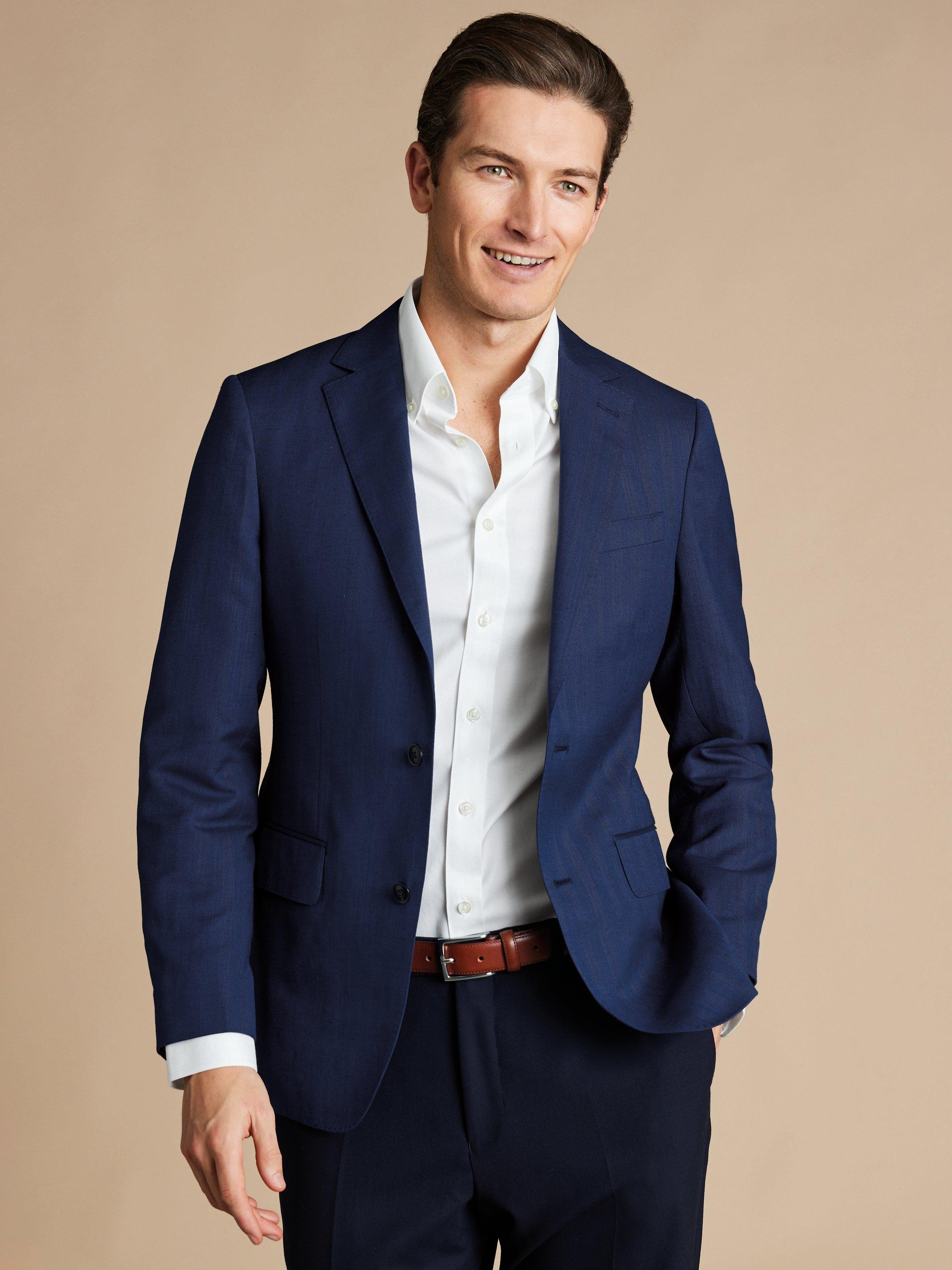 Charles Tyrwhitt Herringbone Wool Linen and Silk Blend Slim Fit Blazer, Ink Blue