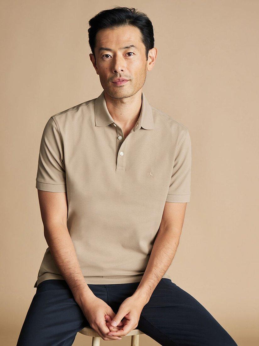Charles Tyrwhitt Pique Short Sleeve Polo Shirt, Taupe