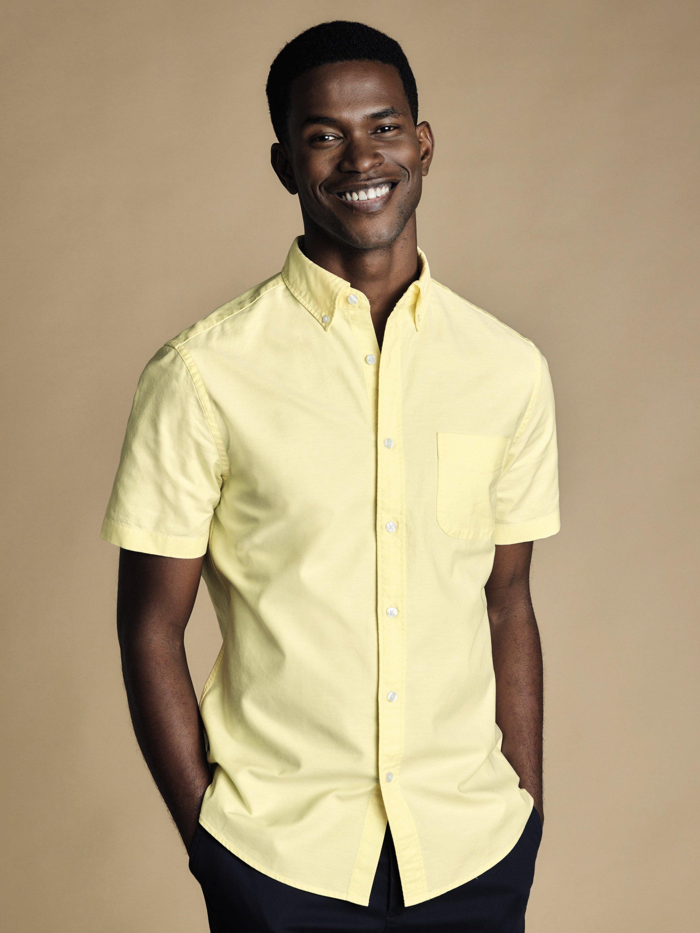 Charles Tyrwhitt Slim Fit Short Sleeve Oxford Shirt, Lemon