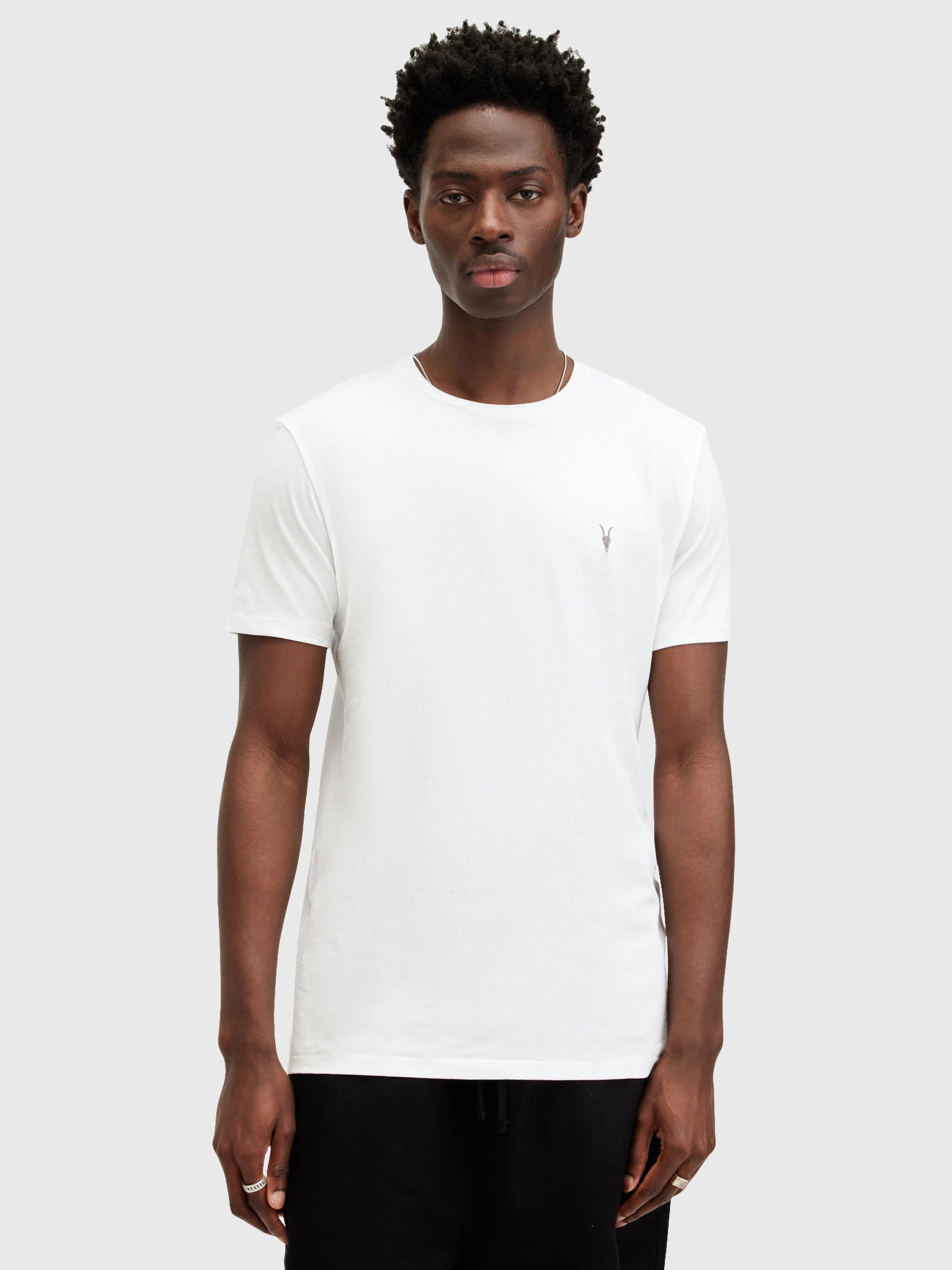Product image 1 of 9, which shows AllSaints Tonic Crew Neck T-Shirt, Pack of 3, White/Pink/Grey, L