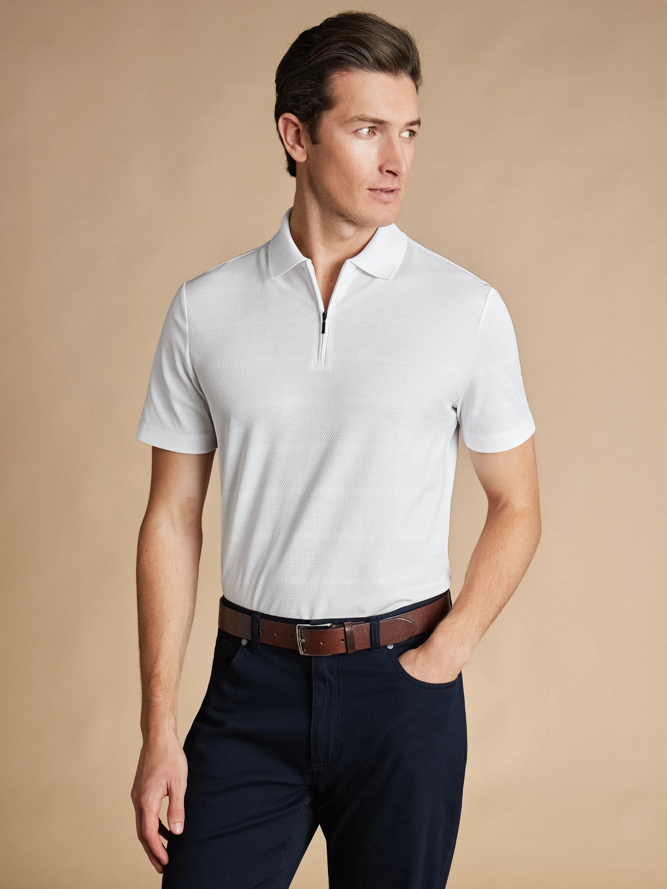 Charles Tyrwhitt Textured Popcorn Stripe Polo Shirt, White