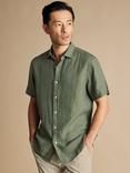 Charles Tyrwhitt Linen Slim Fit Short Sleeve Shirt, Olive Green