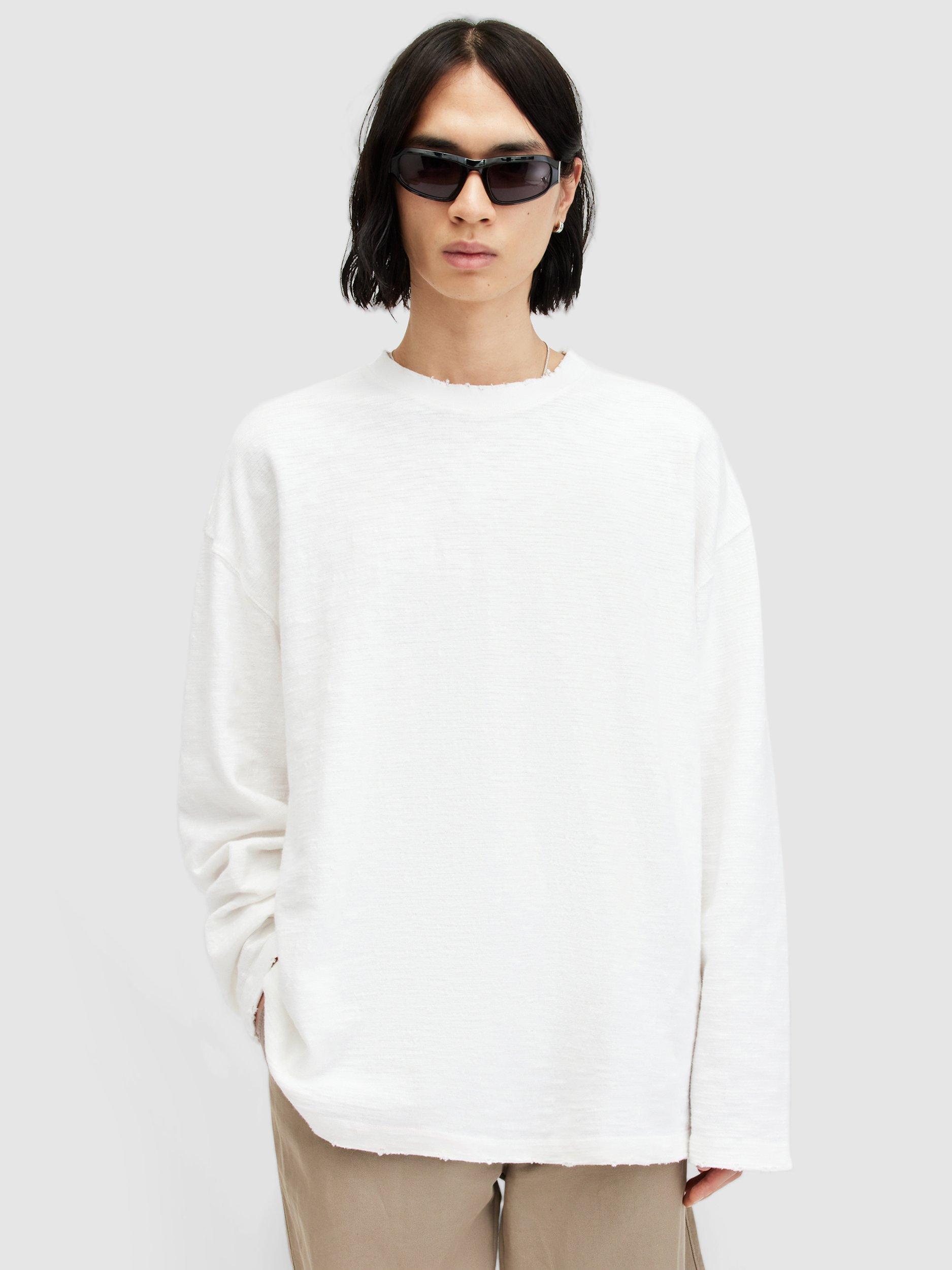 AllSaints Aspen Oversized Raw Edge Long Sleeve T-shirt, Lilly White