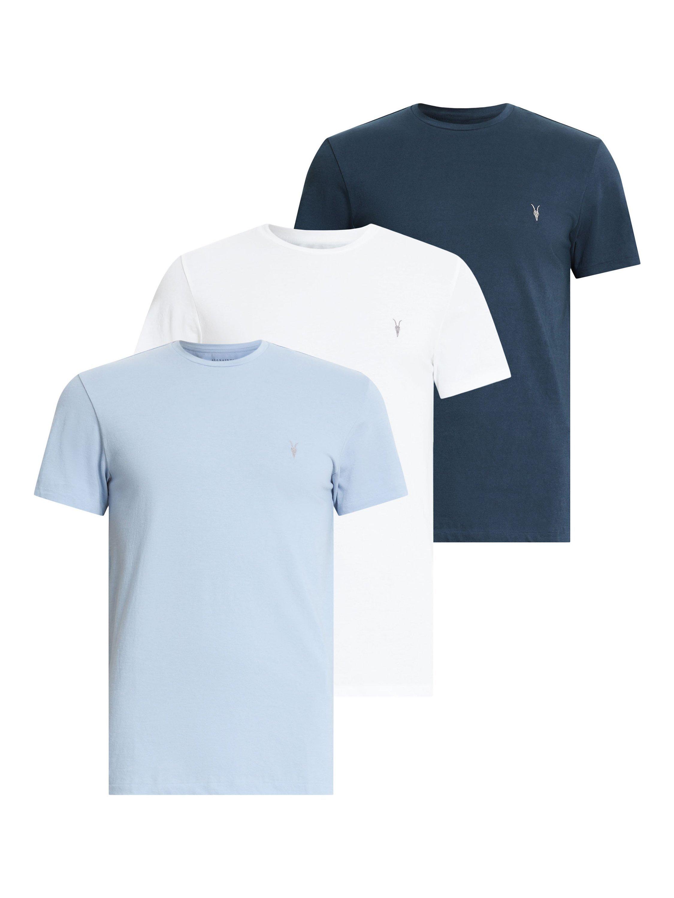 Product image 1 of 8, which shows AllSaints Tonic T-Shirt, Pack of 3, Blue/Blue/White, XXL
