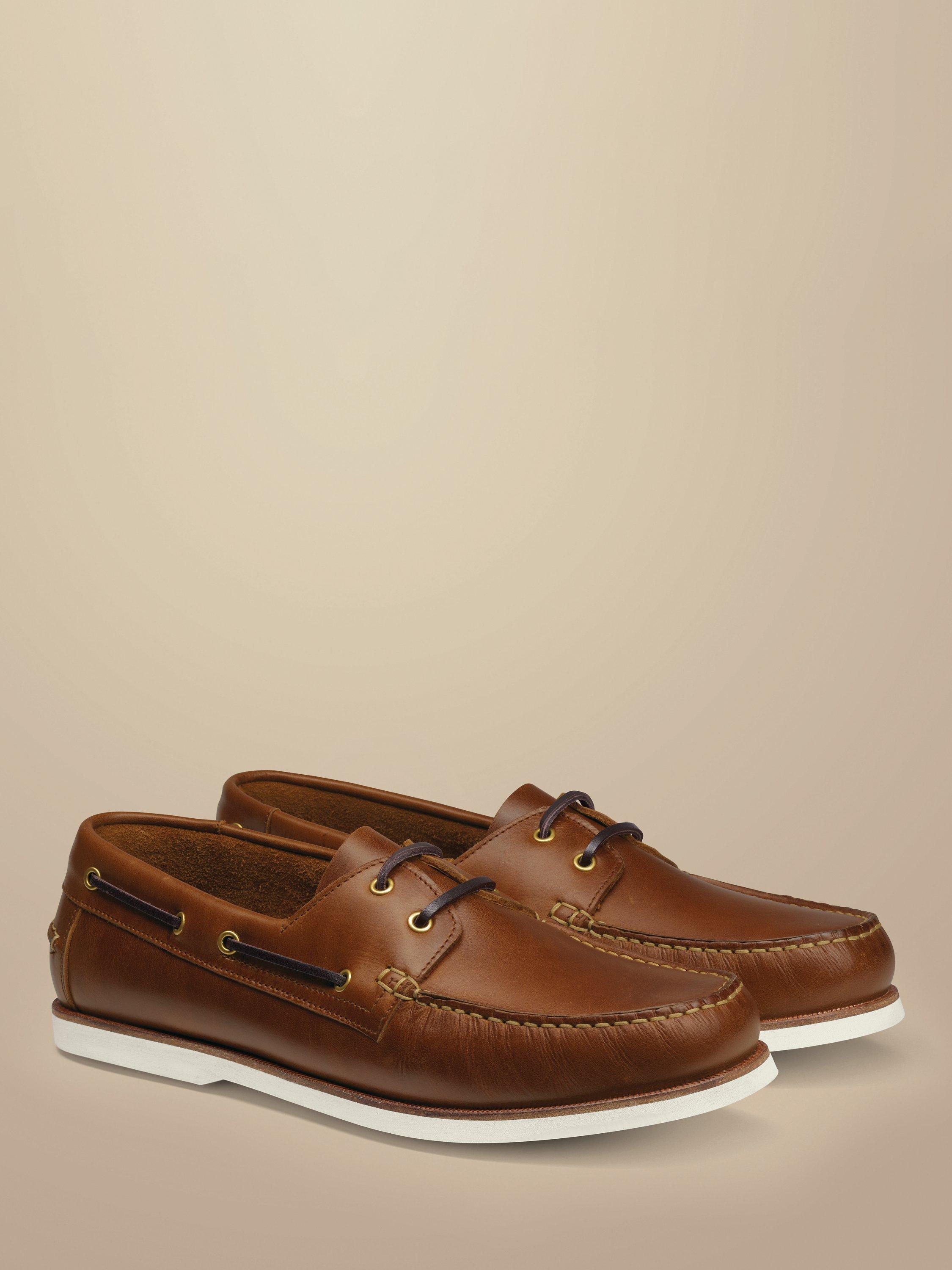 Product image 2 of 4, which shows Charles Tyrwhitt Leather Boat Shoes, Dark Tan, 7