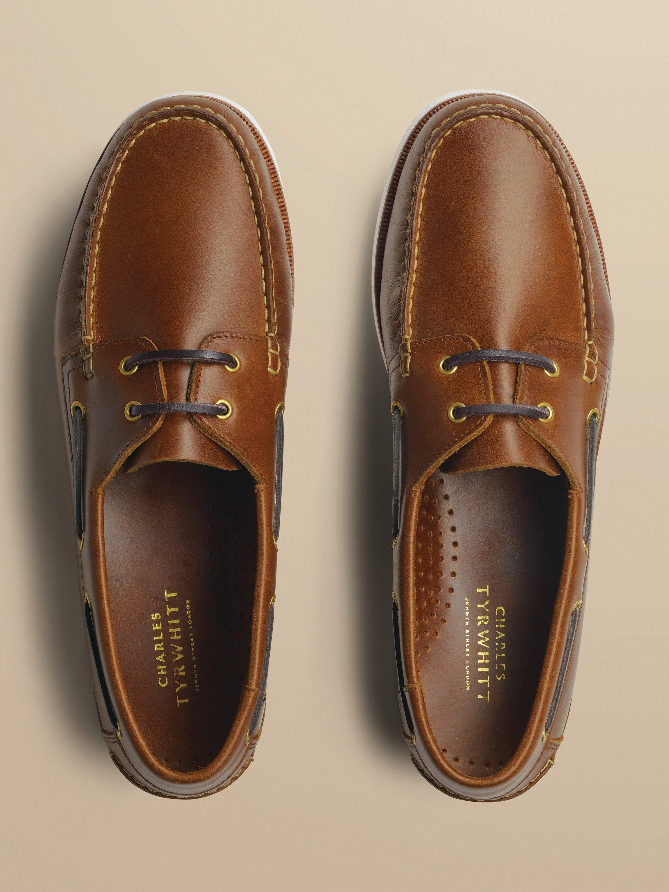 Product image 3 of 4, which shows Charles Tyrwhitt Leather Boat Shoes, Dark Tan, 7
