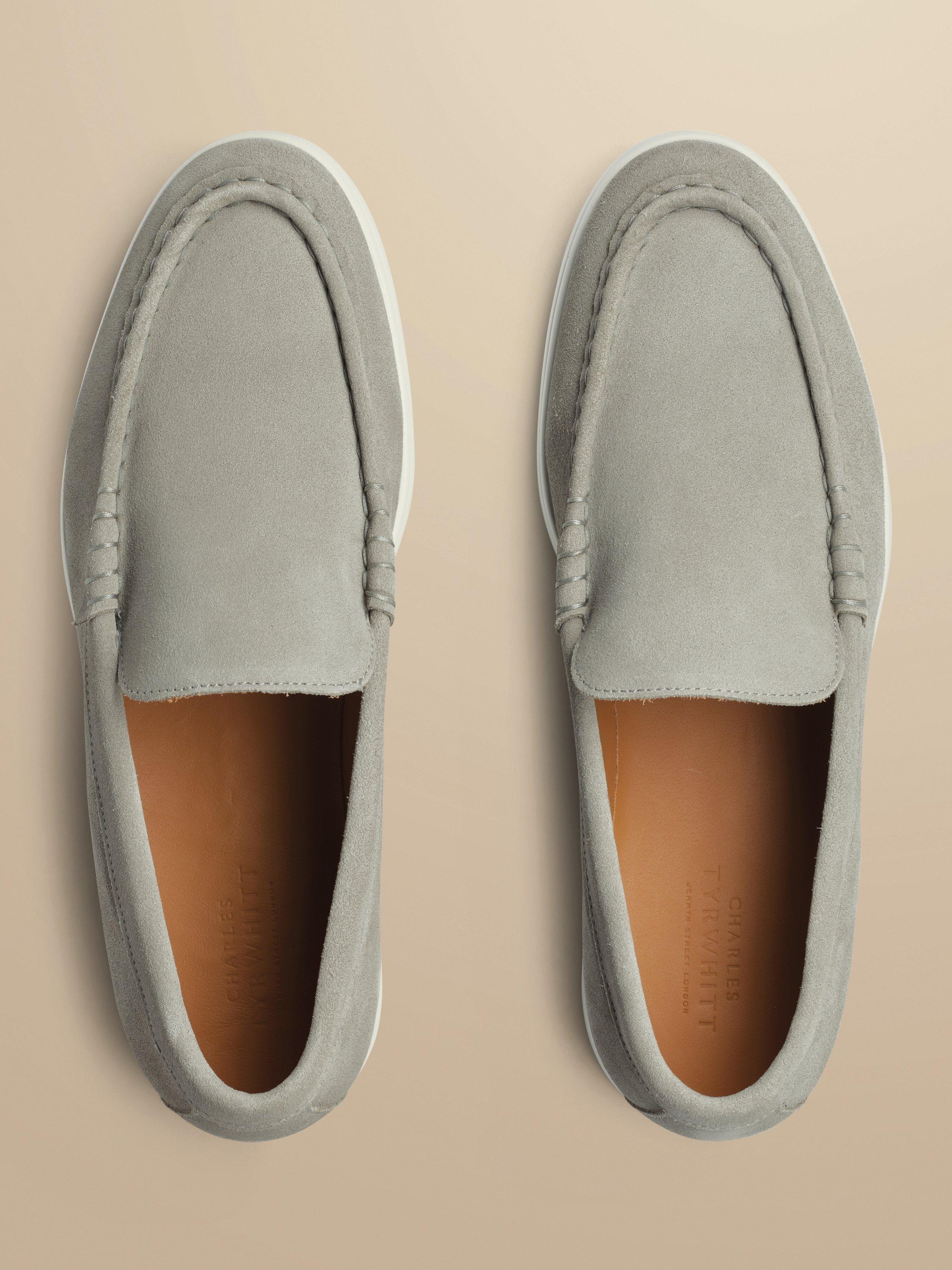 Charles Tyrwhitt Suede Slip On Loafers, Light Grey, 7