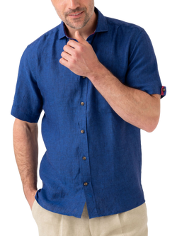 KOY Short Sleeve Linen Shirt, Navy