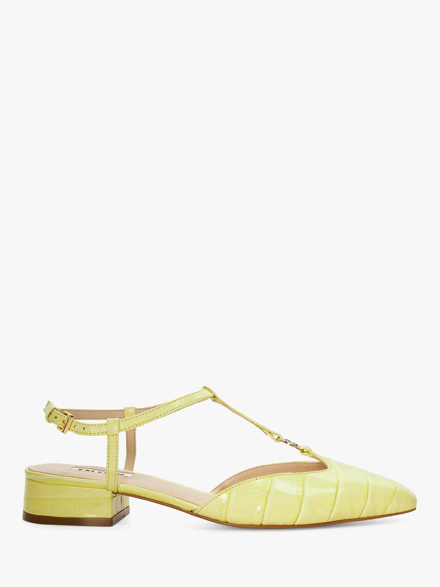 Product image 1 of 6, which shows Dune Heya Patent Croc Effect Open Back Pumps, Lemon, 3
