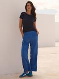 NRBY Thea Side Stripe Linen Trousers, Light Blue/Dark Navy