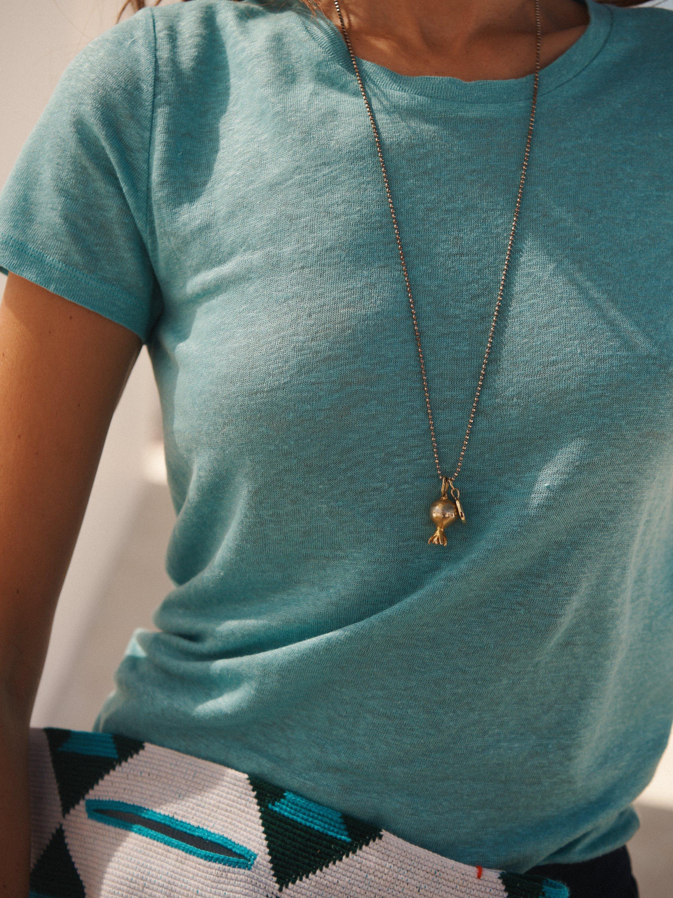 Product image 8 of 8, which shows NRBY Charlie Linen Crew Neck T-Shirt, Sea Spray, XS
