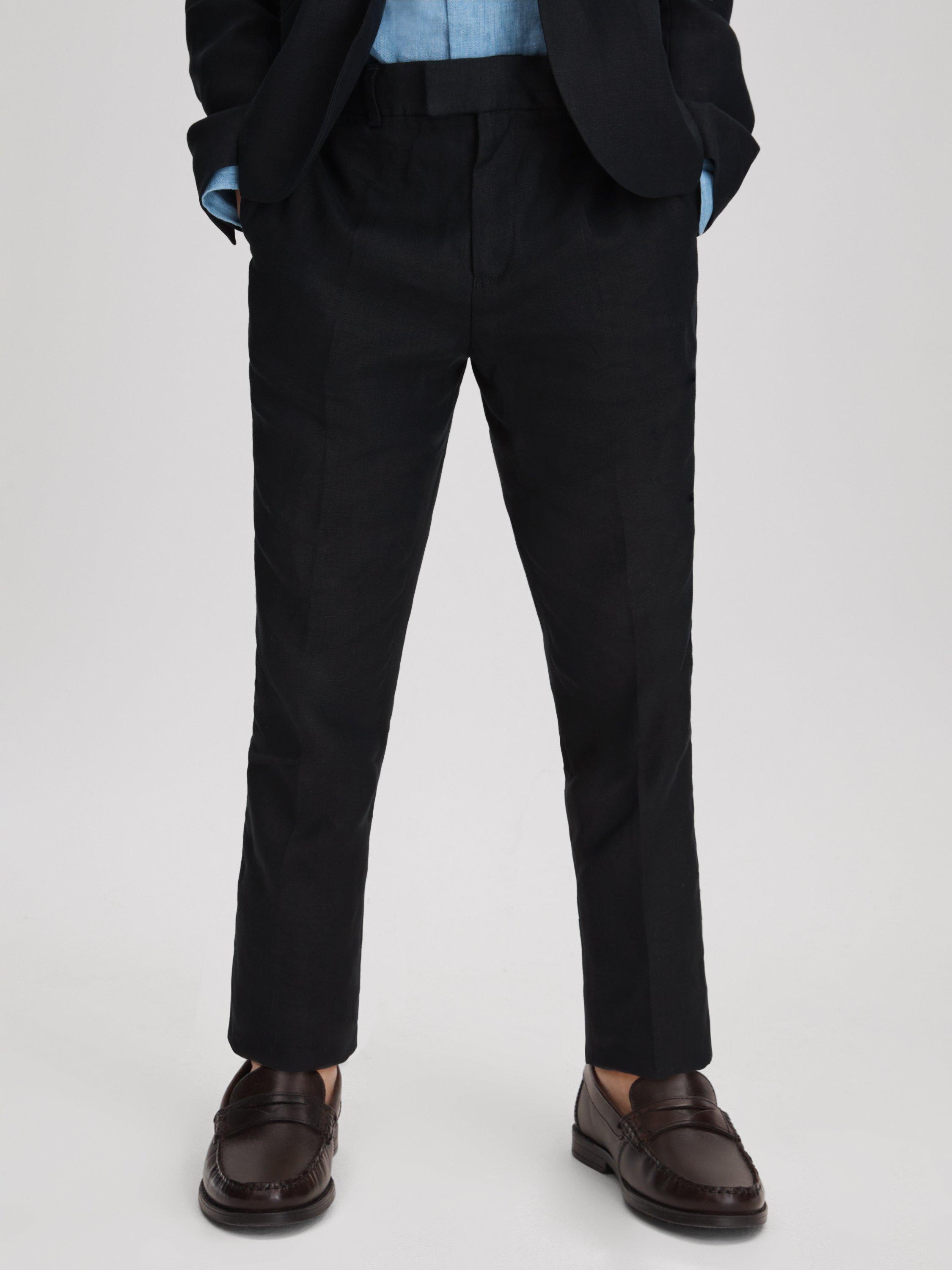 Product image 1 of 4, which shows Reiss Kids' Kin Linen Trousers, Navy, 7-8 years