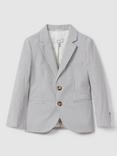 Reiss Kids' Barr Notch Seersuker Blazer, Soft Blue