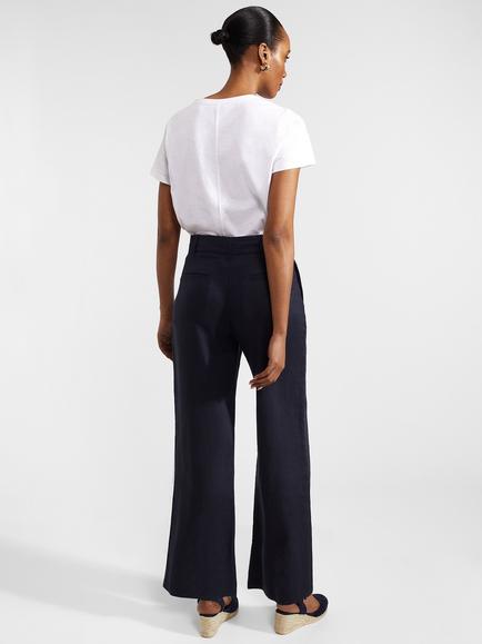 Hobbs Lynn Tailored Linen Wide Leg Trousers - view 2, Navy