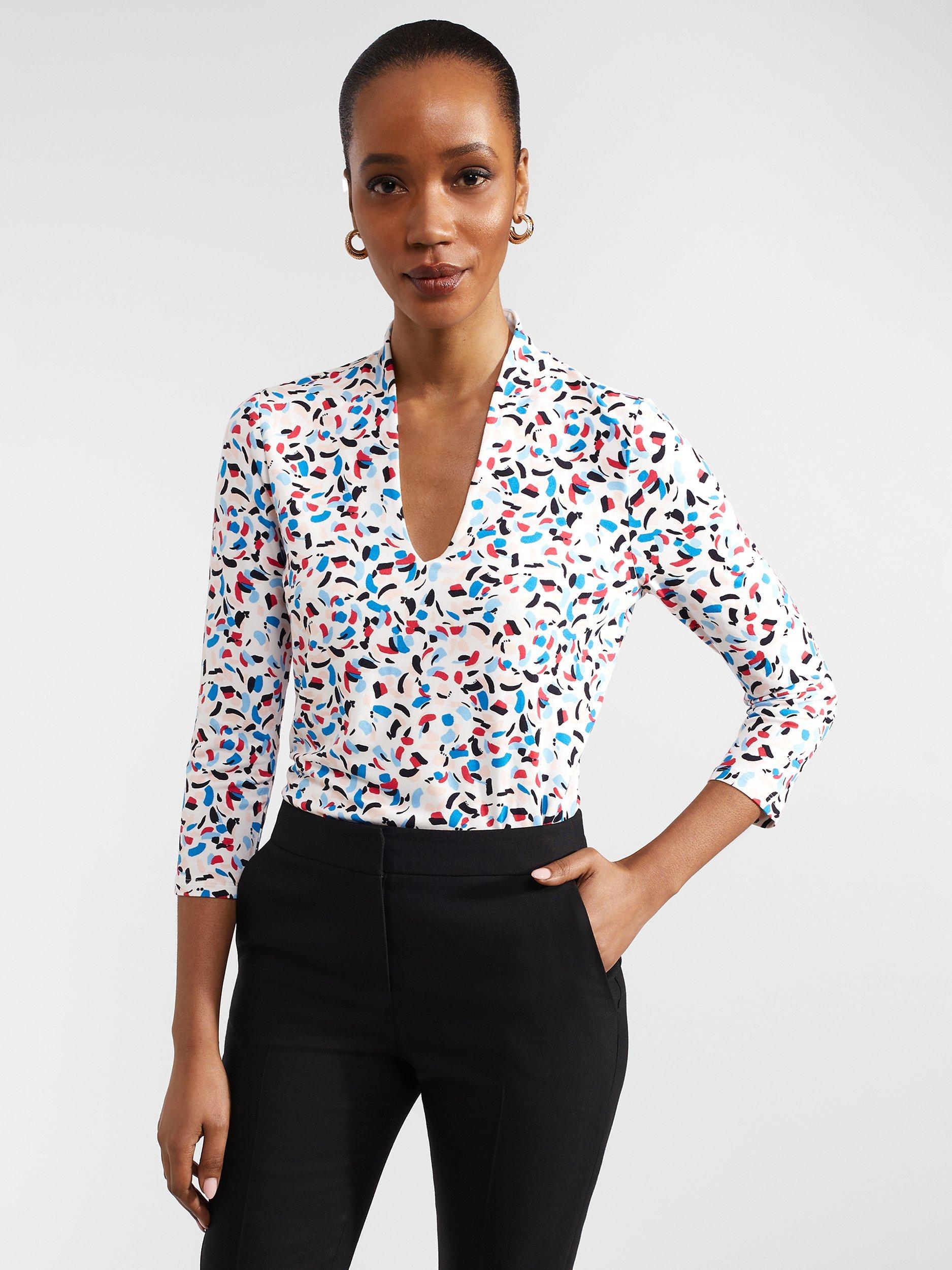 Hobbs Aimee Fleck Print Jersey Top, Ivory/Multi