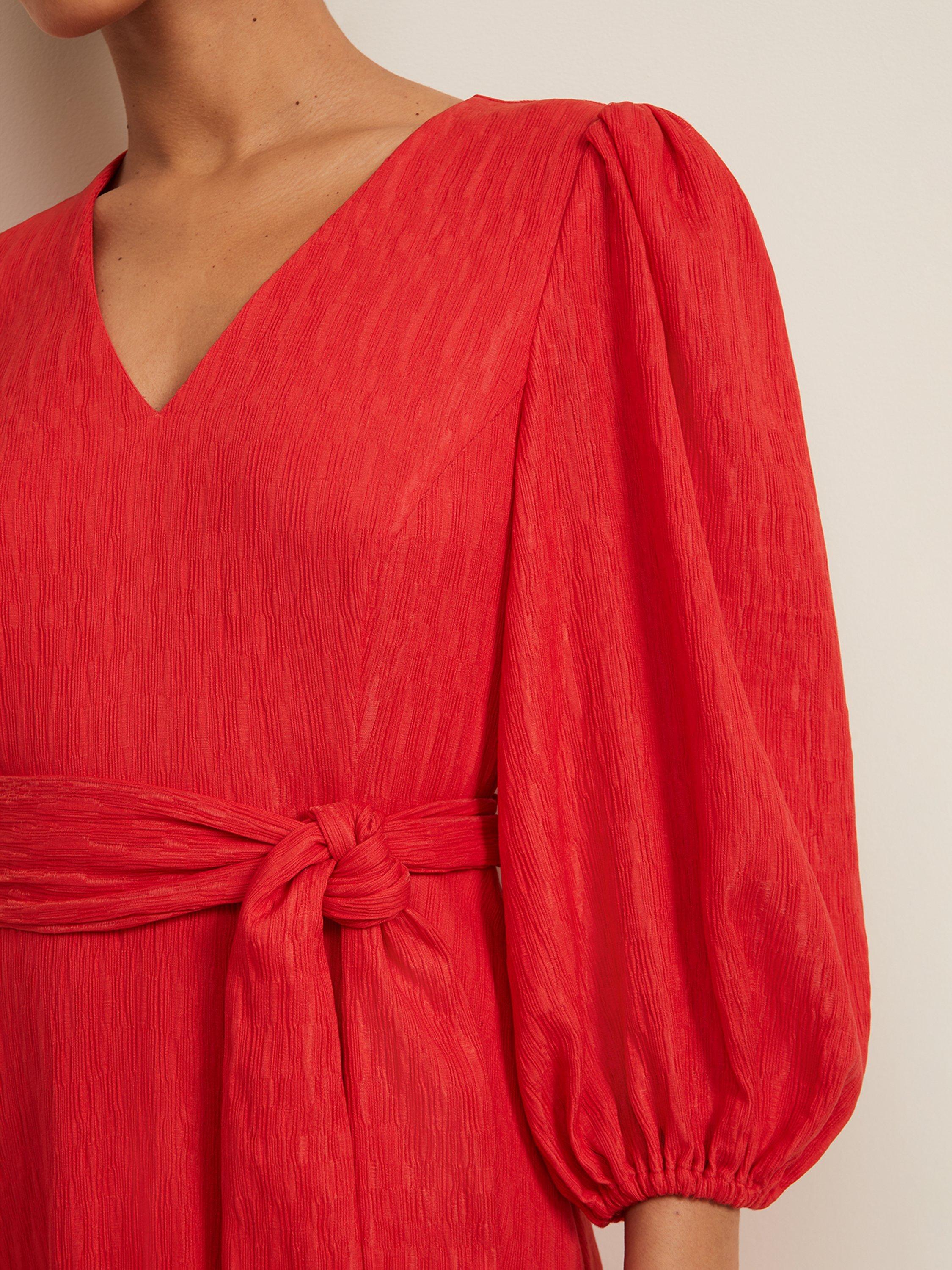 Product image 4 of 7, which shows Phase Eight Petite Marilyn Textured Midi Dress, Orange, 6