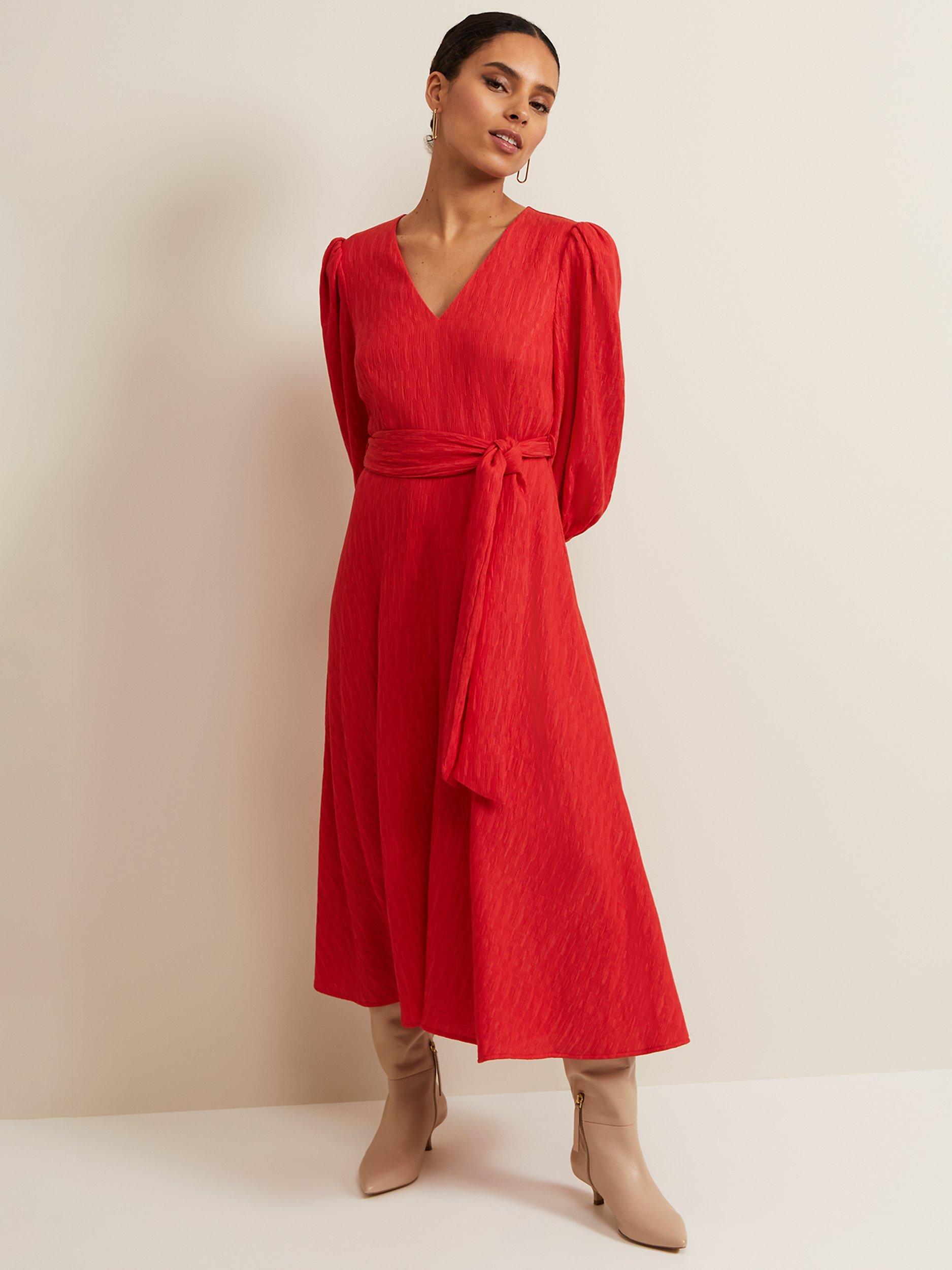 Product image 7 of 7, which shows Phase Eight Petite Marilyn Textured Midi Dress, Orange, 6